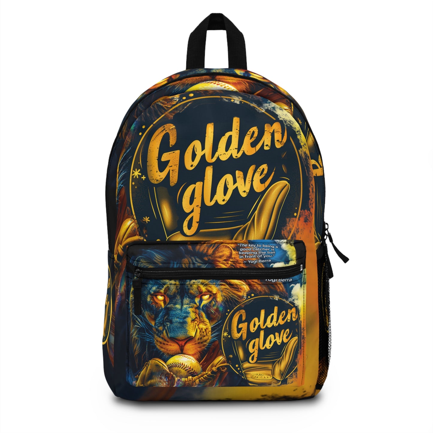 Baseball 'Golden Glove' Lion Backpack Featuring Inspirational Yogi Berra Quote