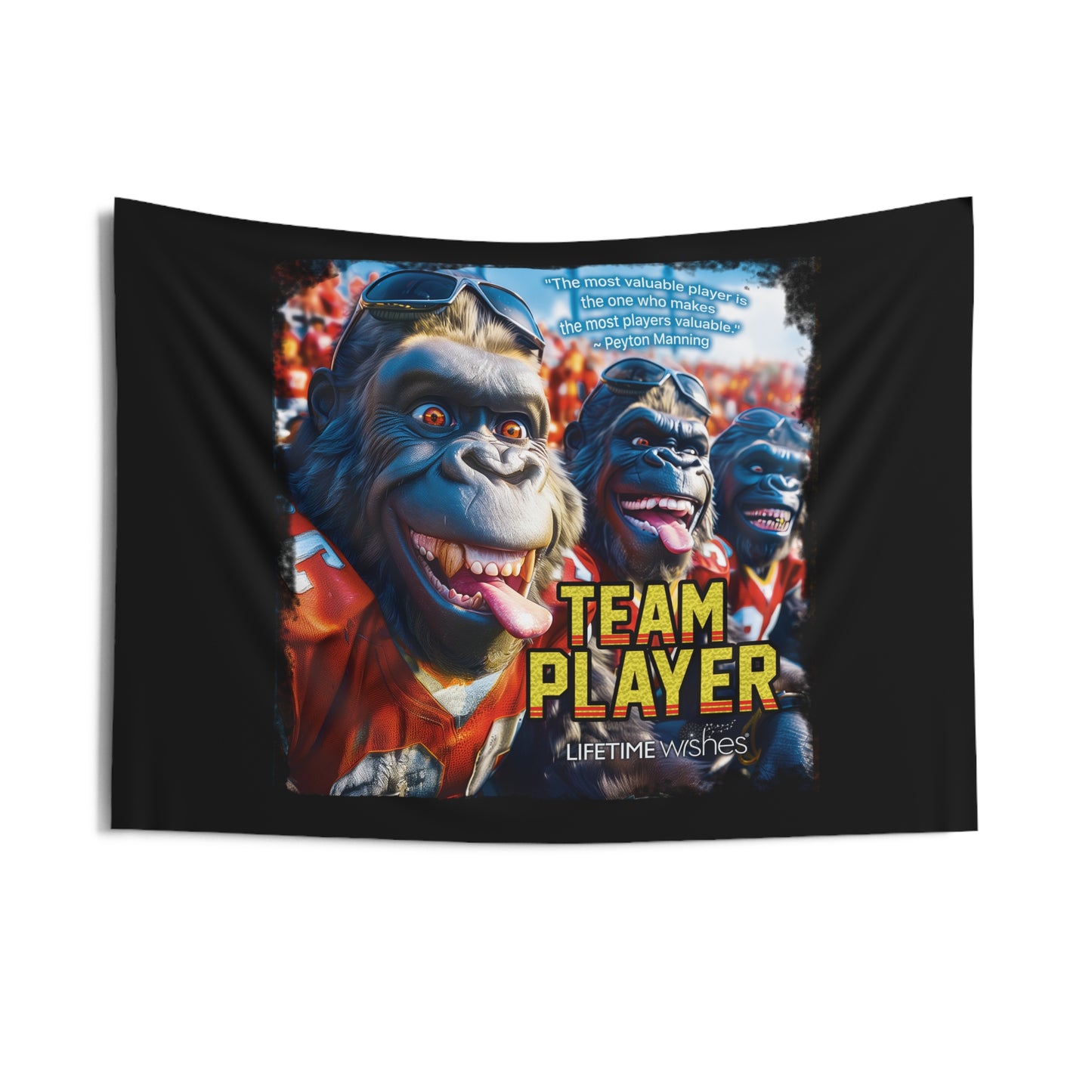 Football Team Player Gorilla Indoor Wall Tapestry – Featuring Inspirational Peyton Manning Quote