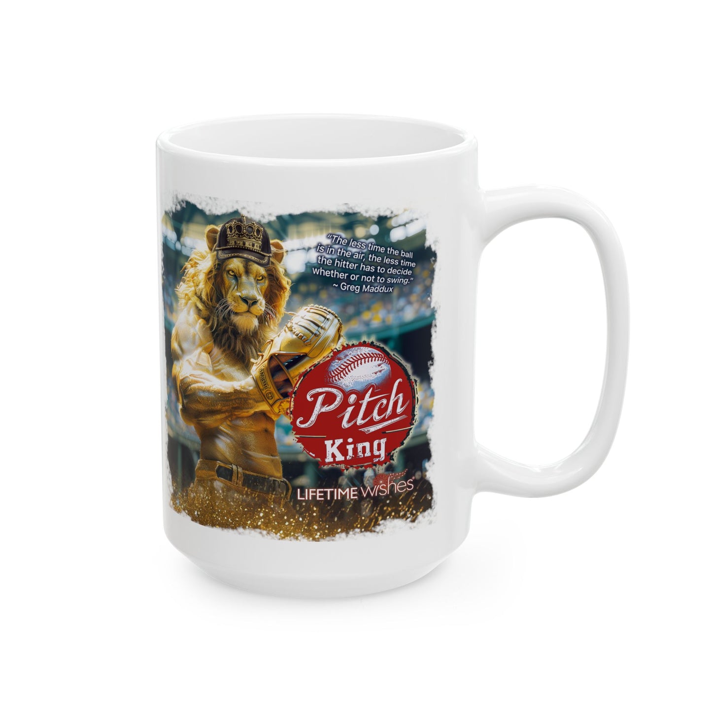 Baseball Pitch King Lion Ceramic Mug, (11oz, 15oz)