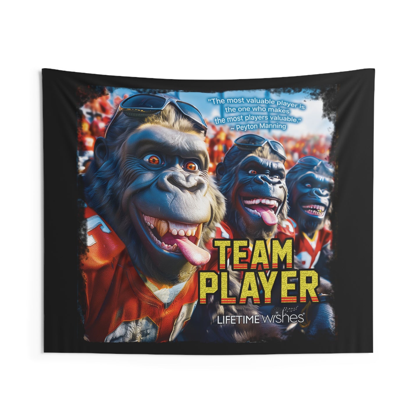 Football Team Player Gorilla Indoor Wall Tapestry – Featuring Inspirational Peyton Manning Quote