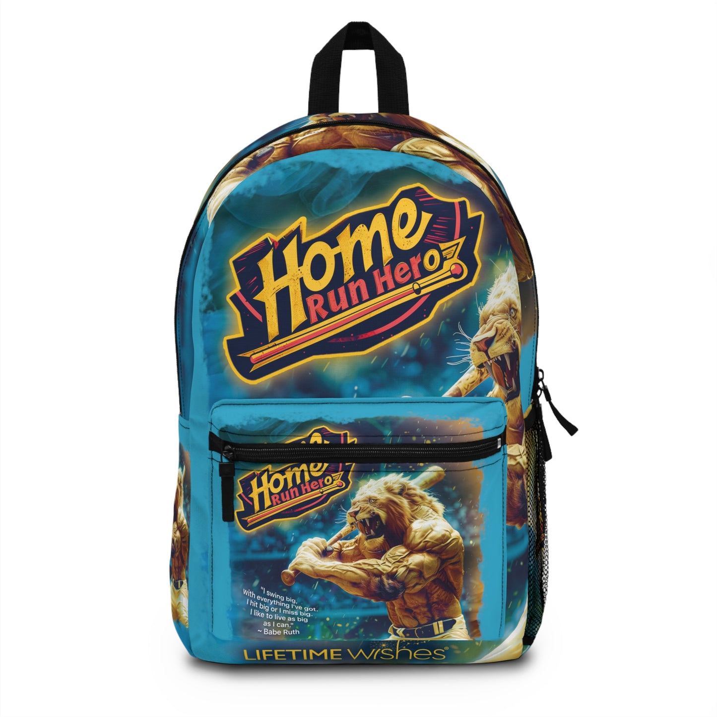 Baseball 'Home Run Hero' Lion Backpack Featuring Babe Ruth Quote by Lifetime Wishes