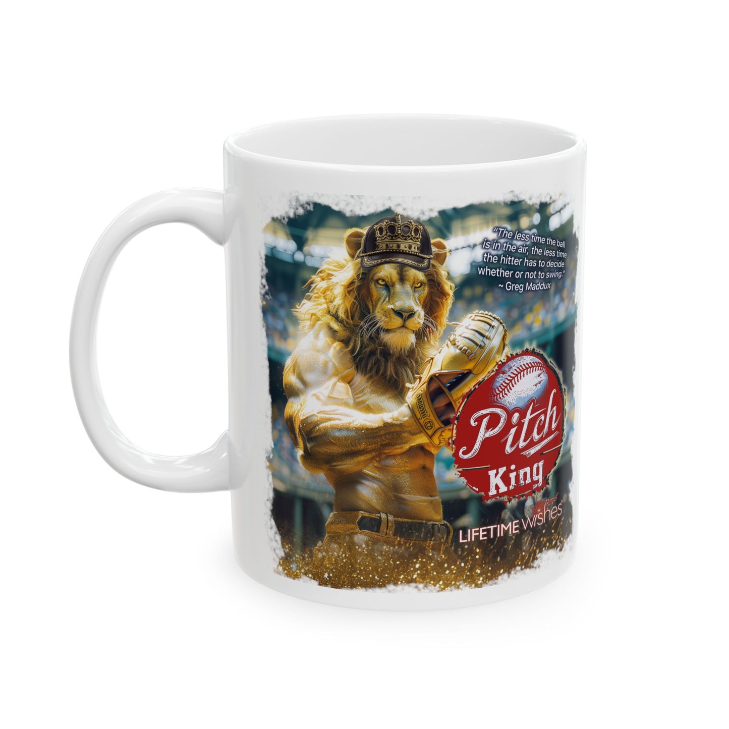 Baseball Pitch King Lion Ceramic Mug, (11oz, 15oz)