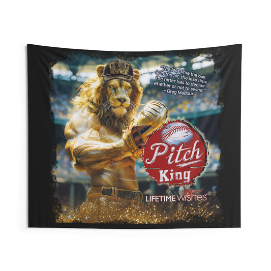 Baseball Pitch King Lion Indoor Wall Tapestry Featuring Inspirational Greg Maddux Quote