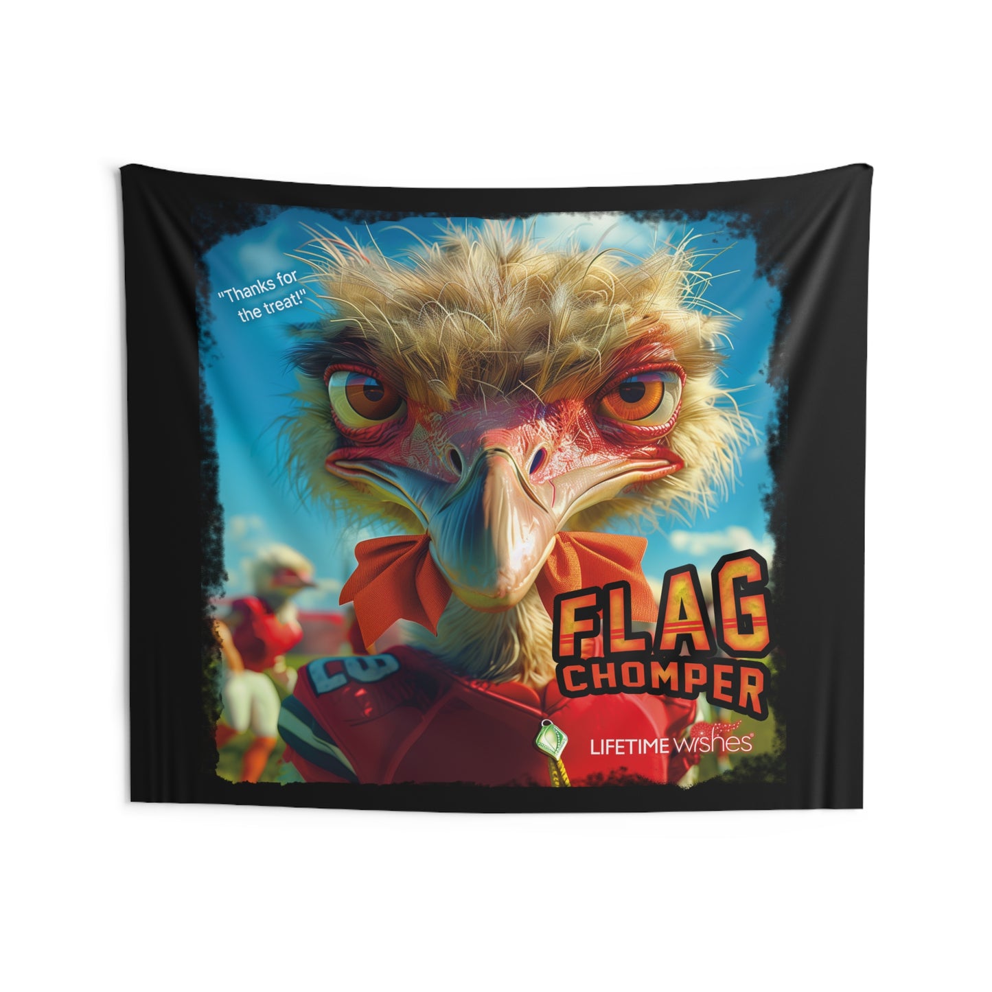 Football Flag Chomper Bird Indoor Wall Tapestry – Featuring "Thanks for the Treat" Quote