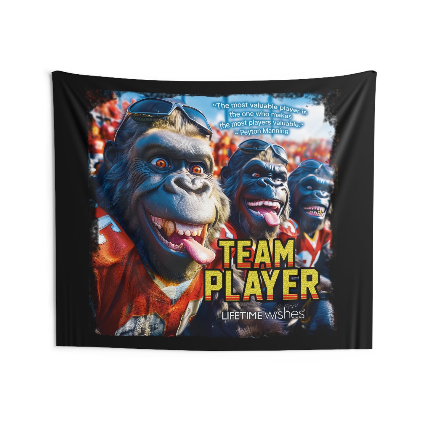 Football Team Player Gorilla Indoor Wall Tapestry – Featuring Inspirational Peyton Manning Quote