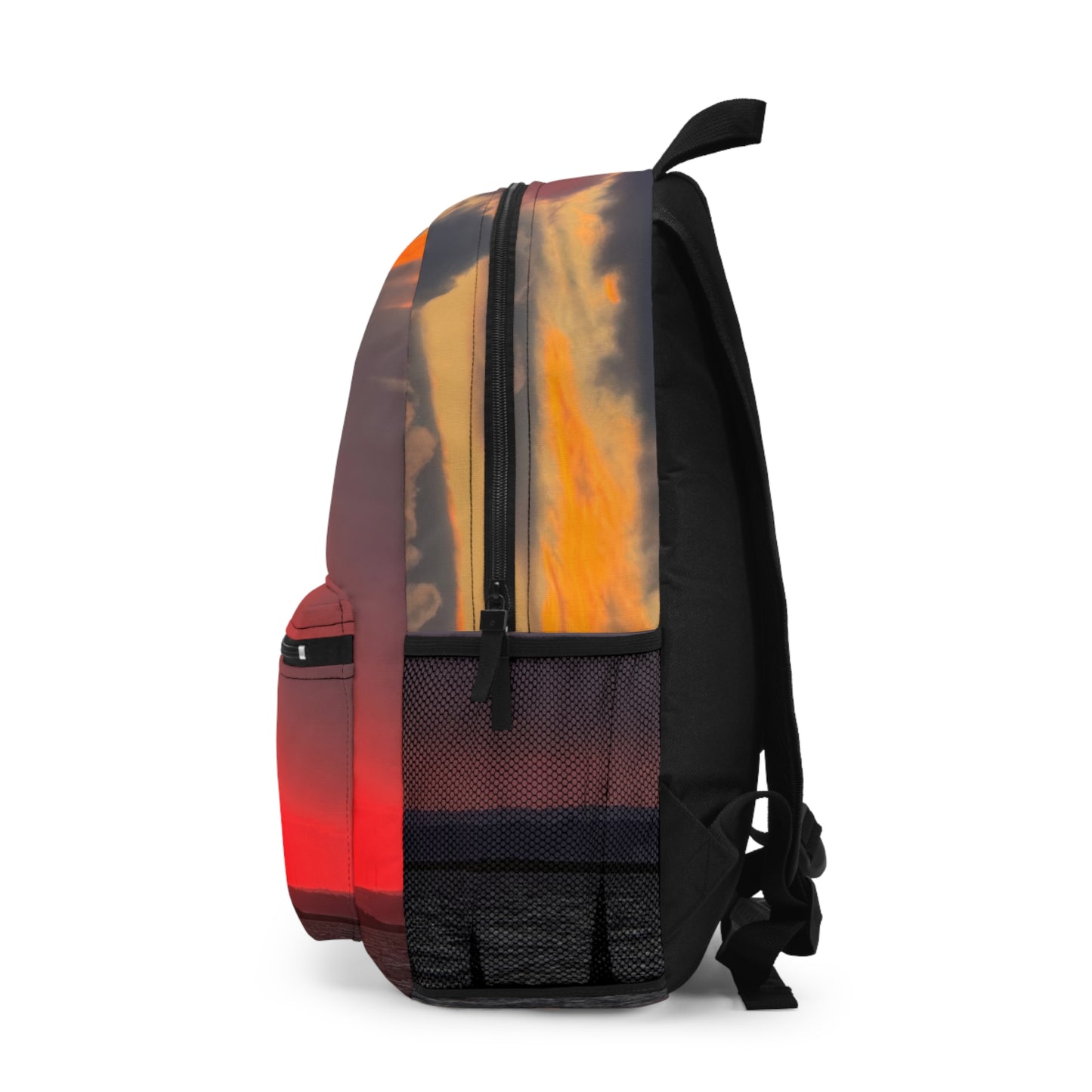 Red Sunset Backpack, Laptop Compartment, Padded, Adjustable, Lightweight, Waterproof, Back-to-school, Travel Bag, Bottle Pocket