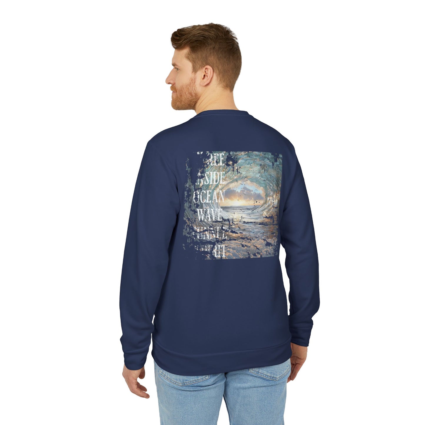 Ride Free Ocean Wave Tunnel Custom adidas® Unisex Fleece Crewneck Sweatshirt, Surfer Gift, Beach Wear, Beach Cover Up