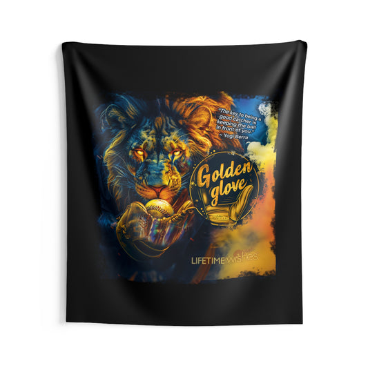 Baseball Golden Glove Lion Indoor Wall Tapestry Featuring Inspirational Yogi Berra Quote