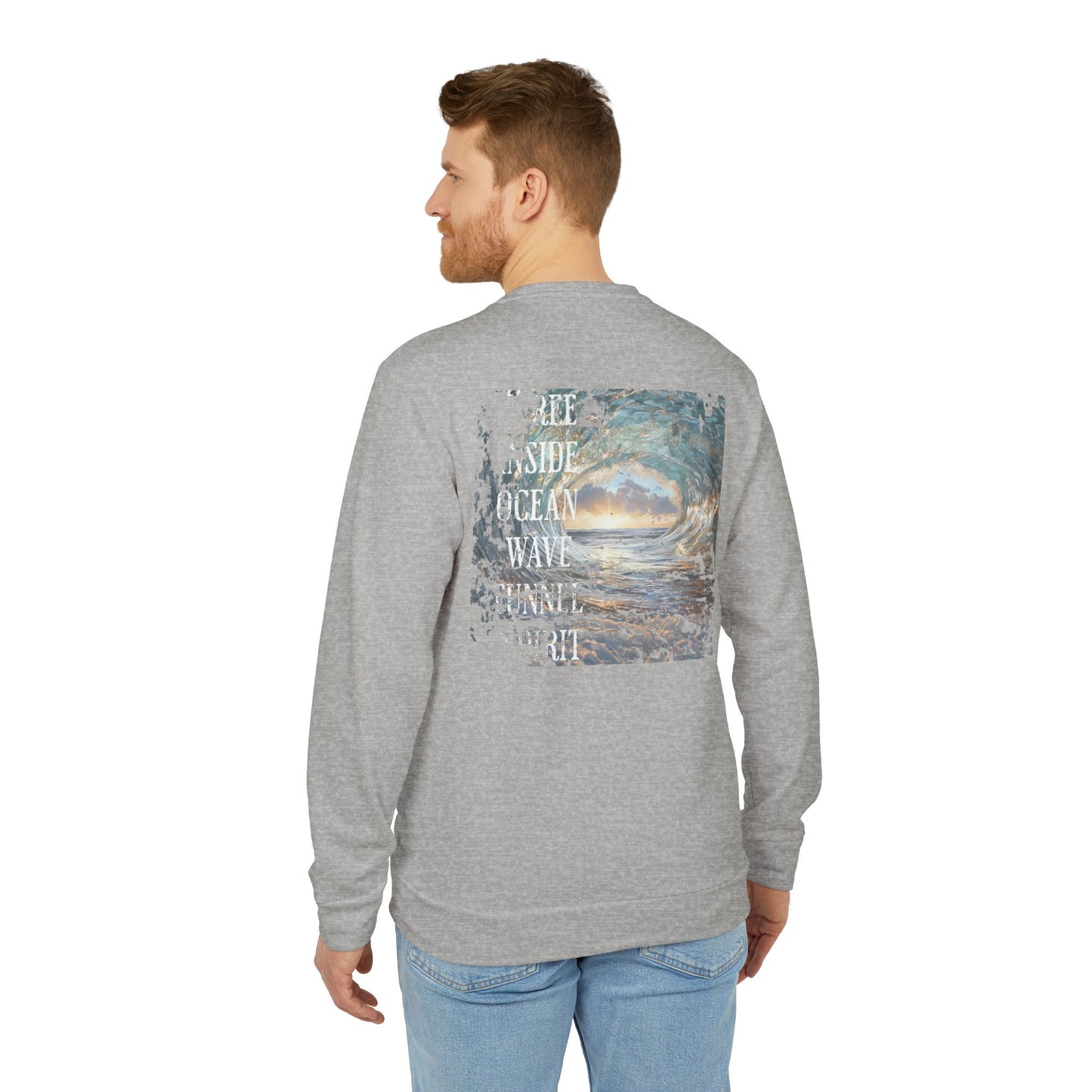 Ride Free Ocean Wave Tunnel Custom adidas® Unisex Fleece Crewneck Sweatshirt, Surfer Gift, Beach Wear, Beach Cover Up