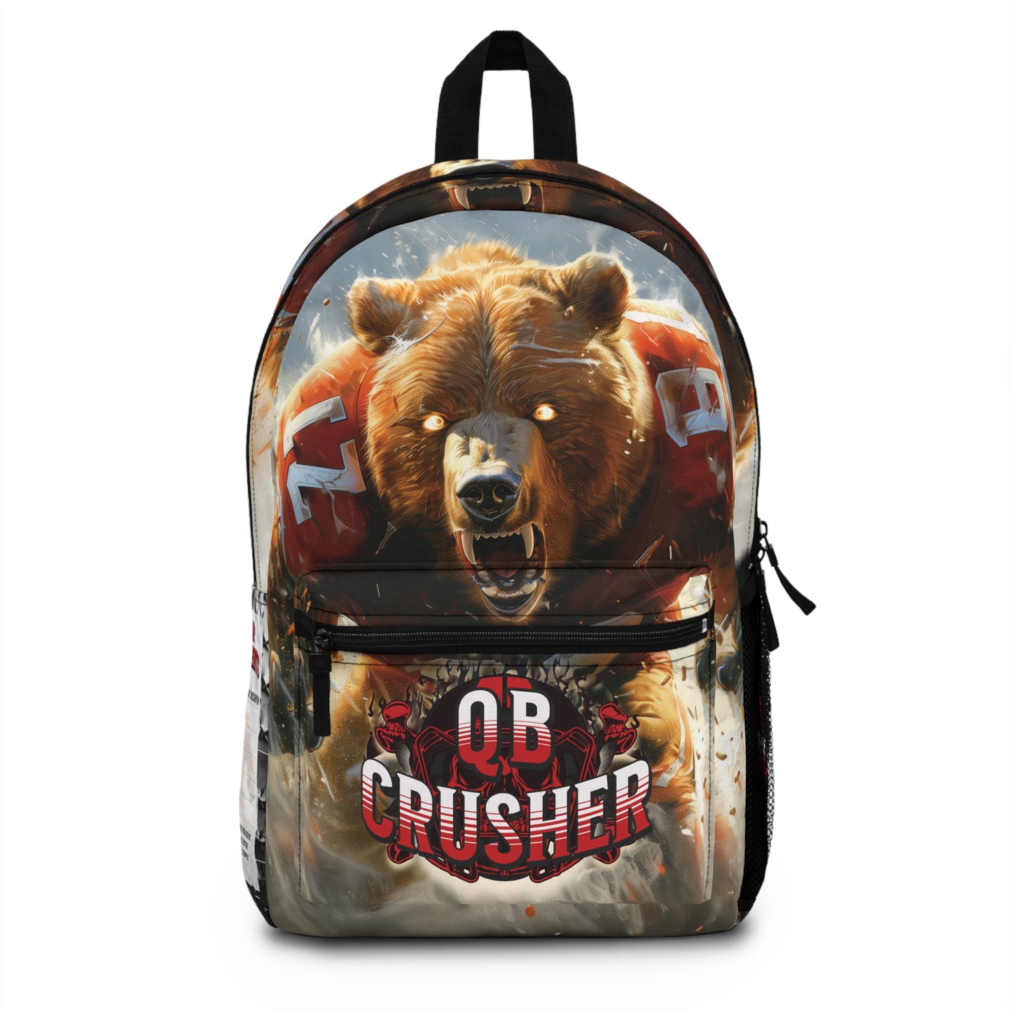 Football 'QB Crusher' Write & Wear Backpack Featuring "Player Achievements" Writing Space, Bear in Football School Gear, Reggie White Quote, Football Gift