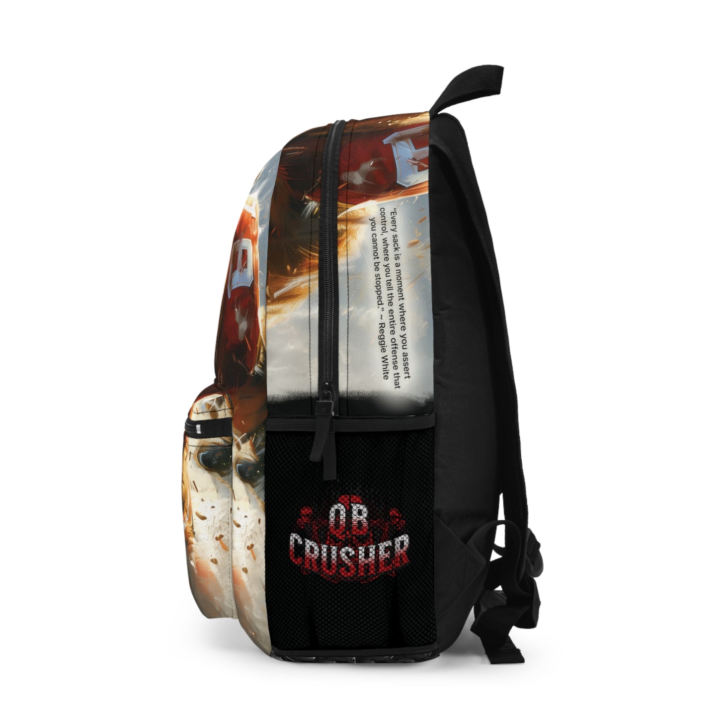 Football 'QB Crusher' Write & Wear Backpack Featuring "Player Achievements" Writing Space, Bear in Football School Gear, Reggie White Quote, Football Gift