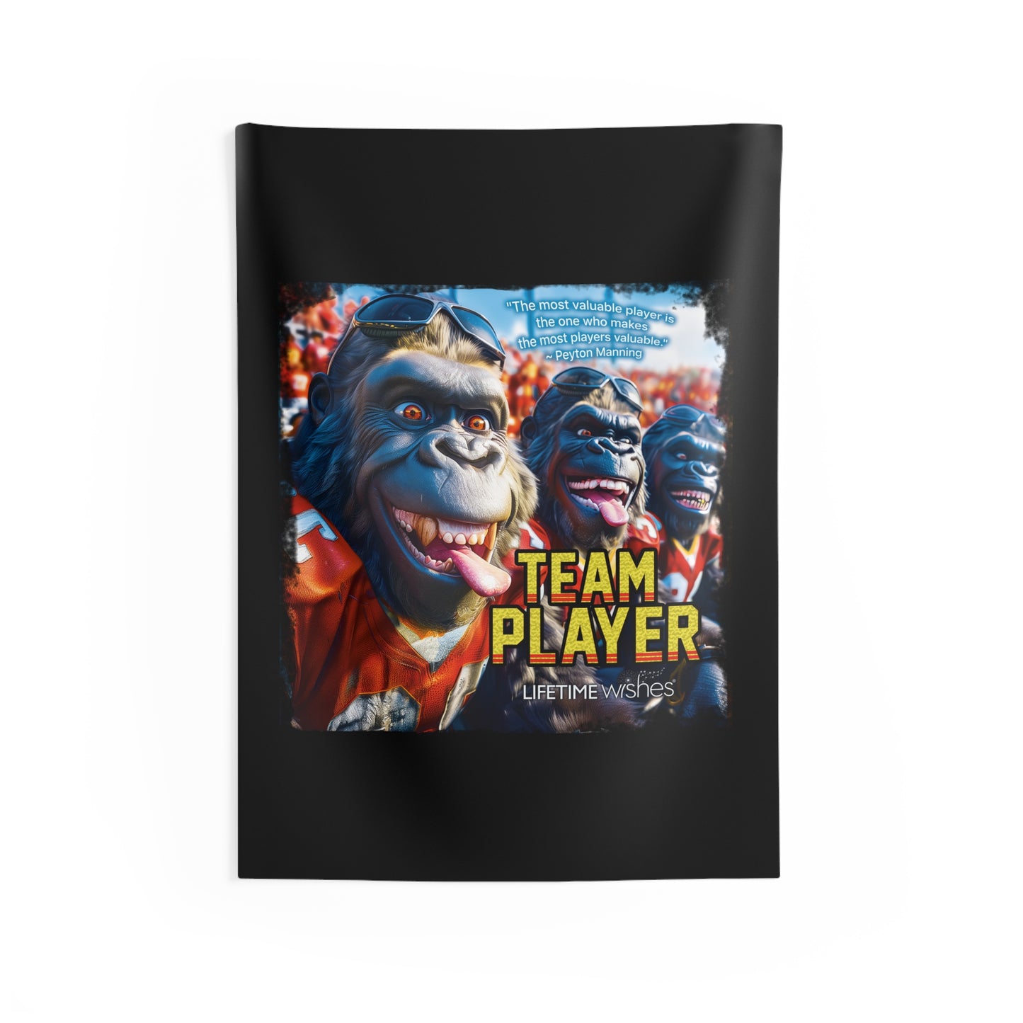 Football Team Player Gorilla Indoor Wall Tapestry – Featuring Inspirational Peyton Manning Quote