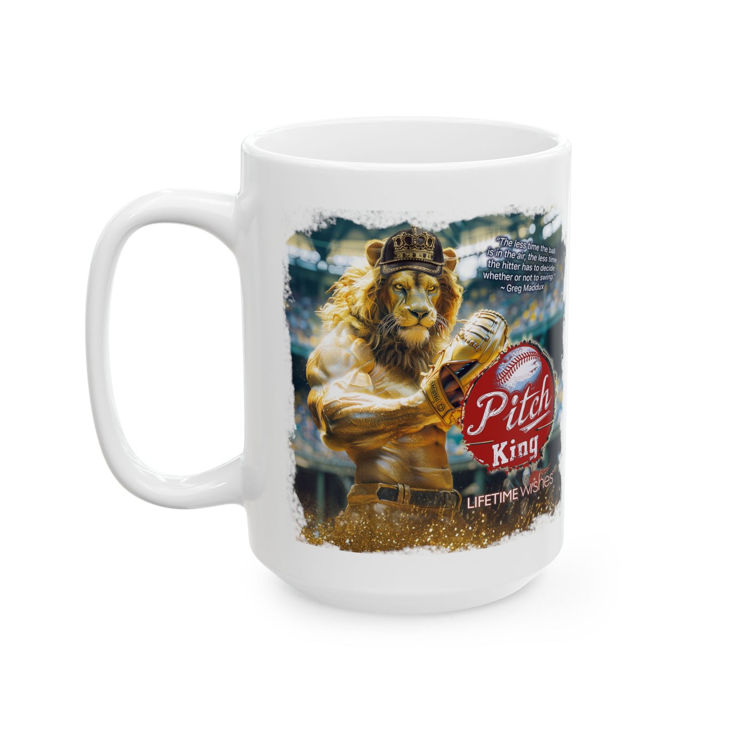 Baseball Pitch King Lion Ceramic Mug, (11oz, 15oz)