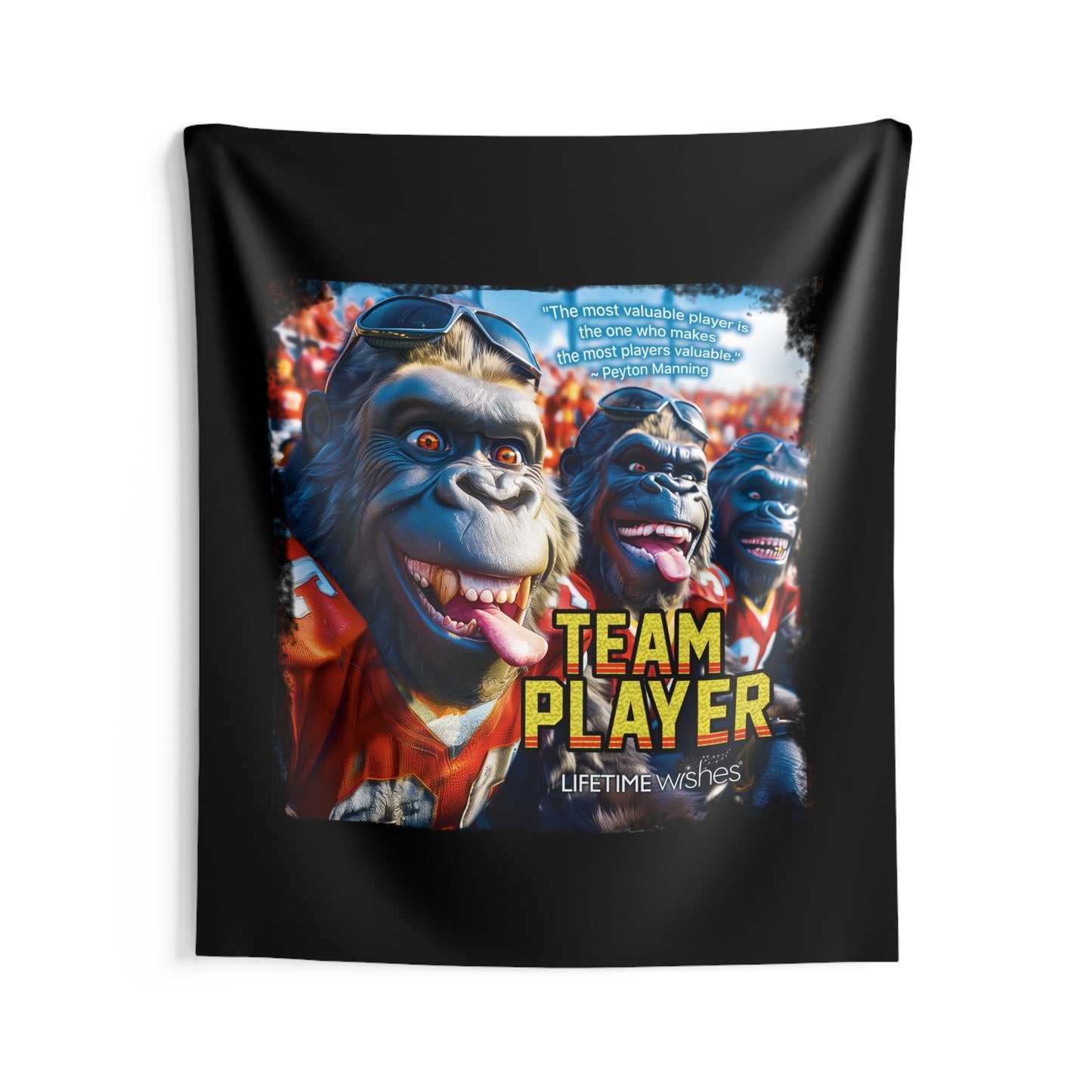 Football Team Player Gorilla Indoor Wall Tapestry – Featuring Inspirational Peyton Manning Quote