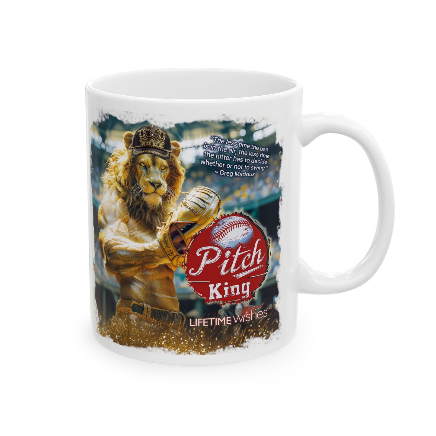 Baseball Pitch King Lion Ceramic Mug, (11oz, 15oz)