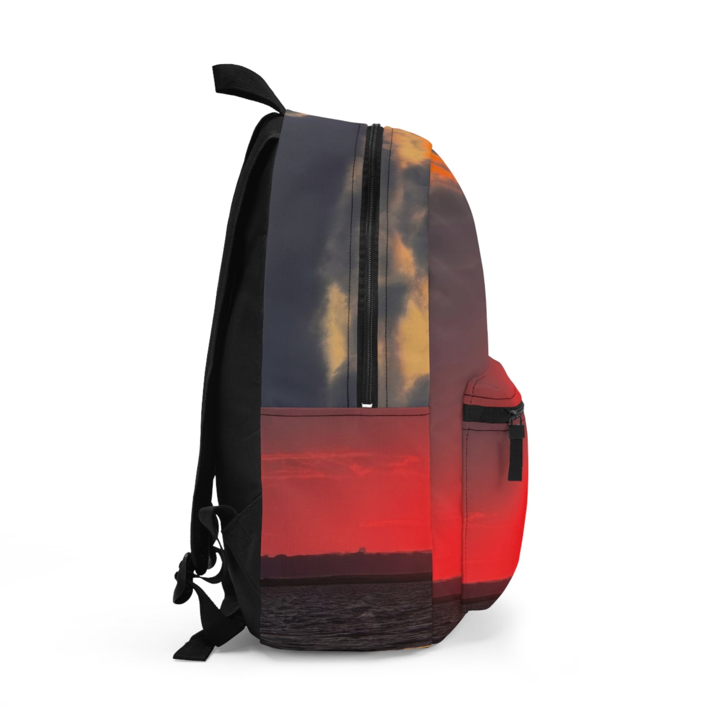 Red Sunset Backpack, Laptop Compartment, Padded, Adjustable, Lightweight, Waterproof, Back-to-school, Travel Bag, Bottle Pocket