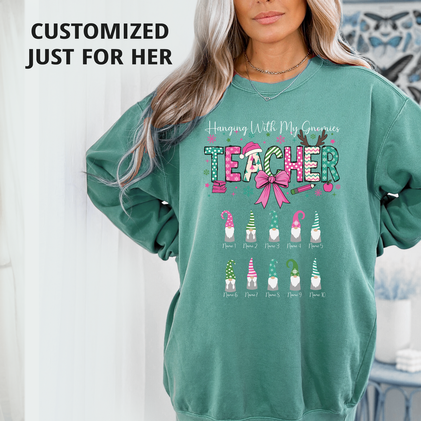 Custom Teacher Christmas Sweatshirt Gift (Add student names)