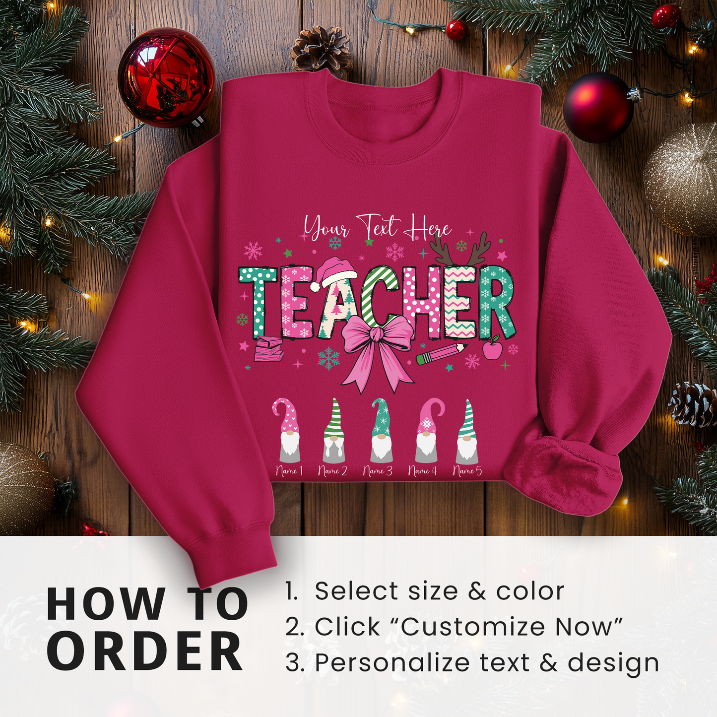 Custom Teacher Christmas Sweatshirt Gift (Add student names)