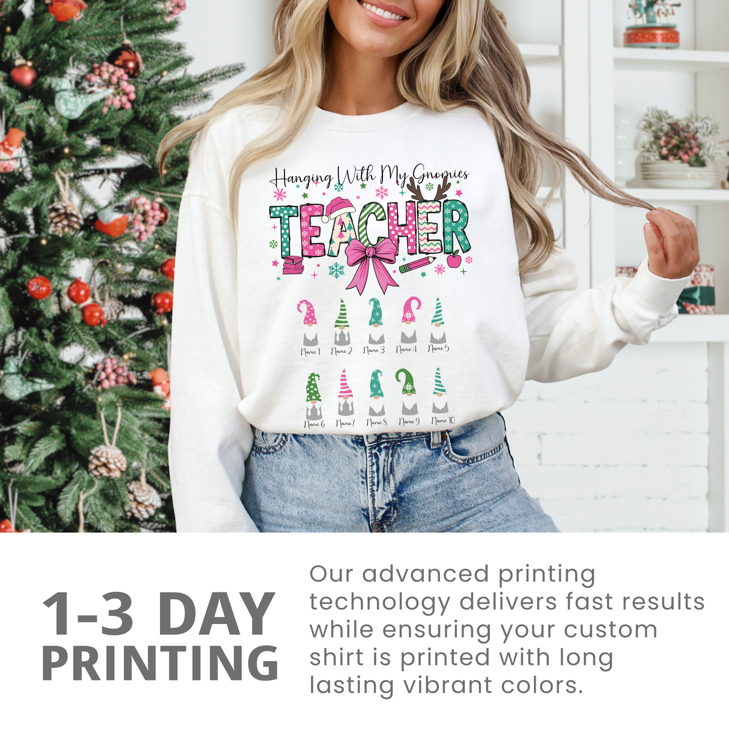 Custom Teacher Christmas Sweatshirt Gift (Add student names)