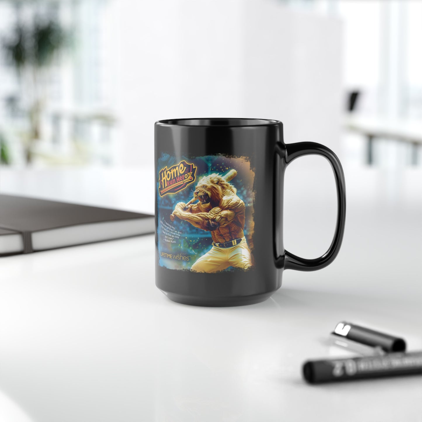 Baseball HomeRun Hero Lion Ceramic Mug, (11oz, 15oz)