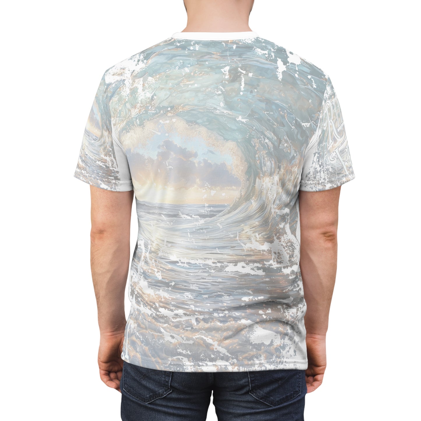 Ride Free Ocean Wave Tunnel Sunset Unisex Cut & Sew Tee (AOP), Surf Shirt, Surfer Gift