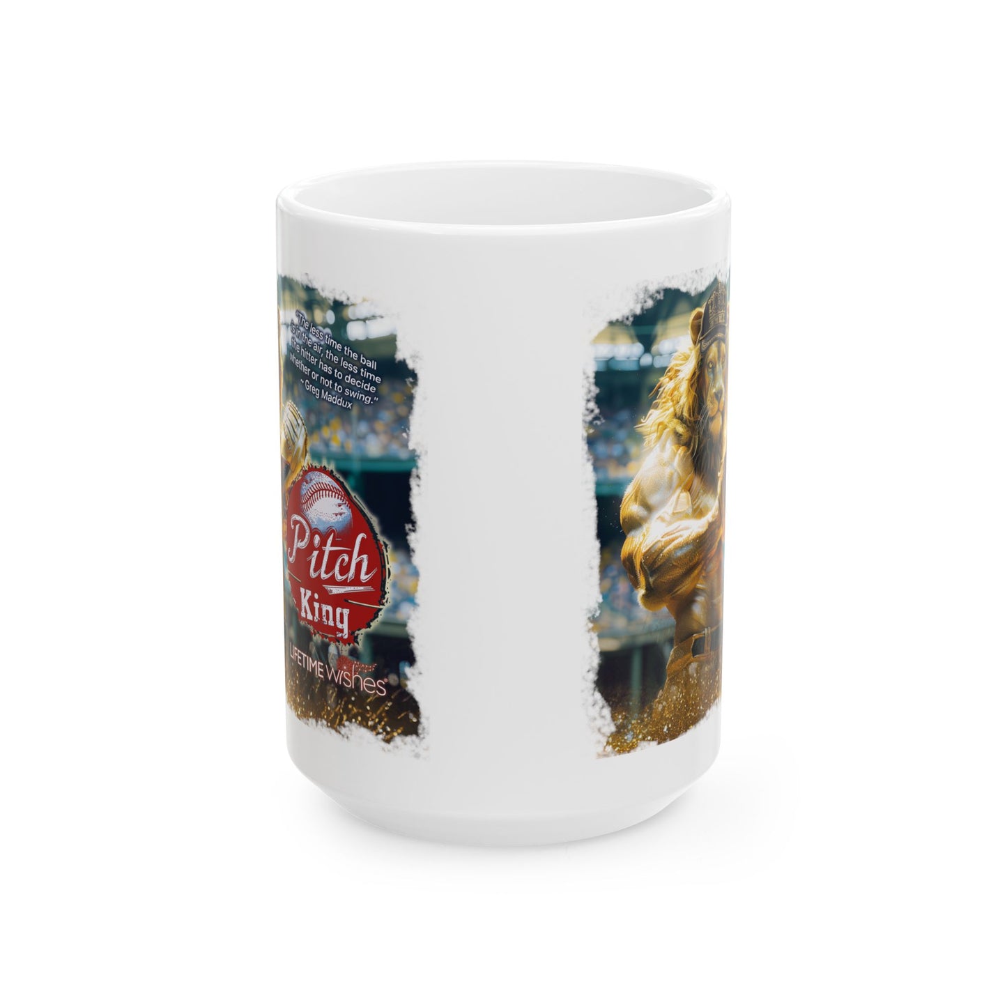 Baseball Pitch King Lion Ceramic Mug, (11oz, 15oz)