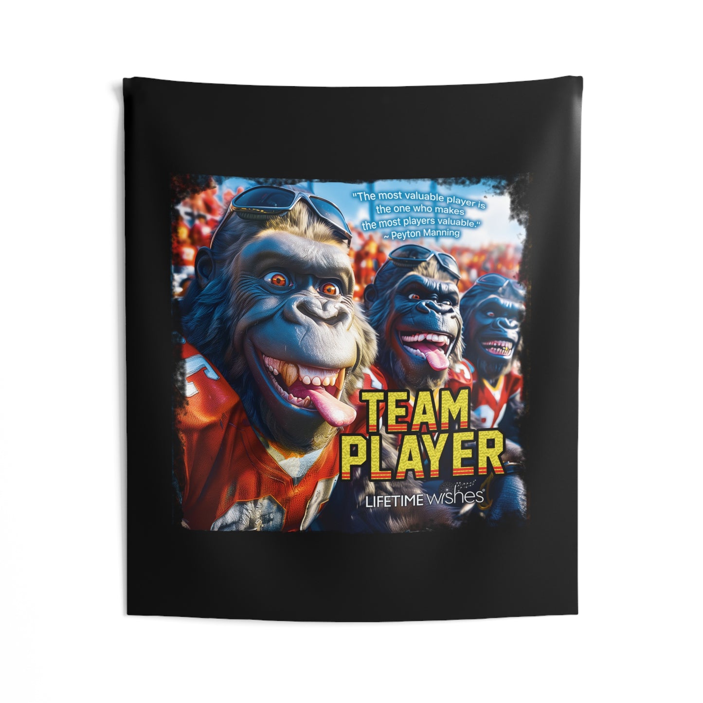 Football Team Player Gorilla Indoor Wall Tapestry – Featuring Inspirational Peyton Manning Quote