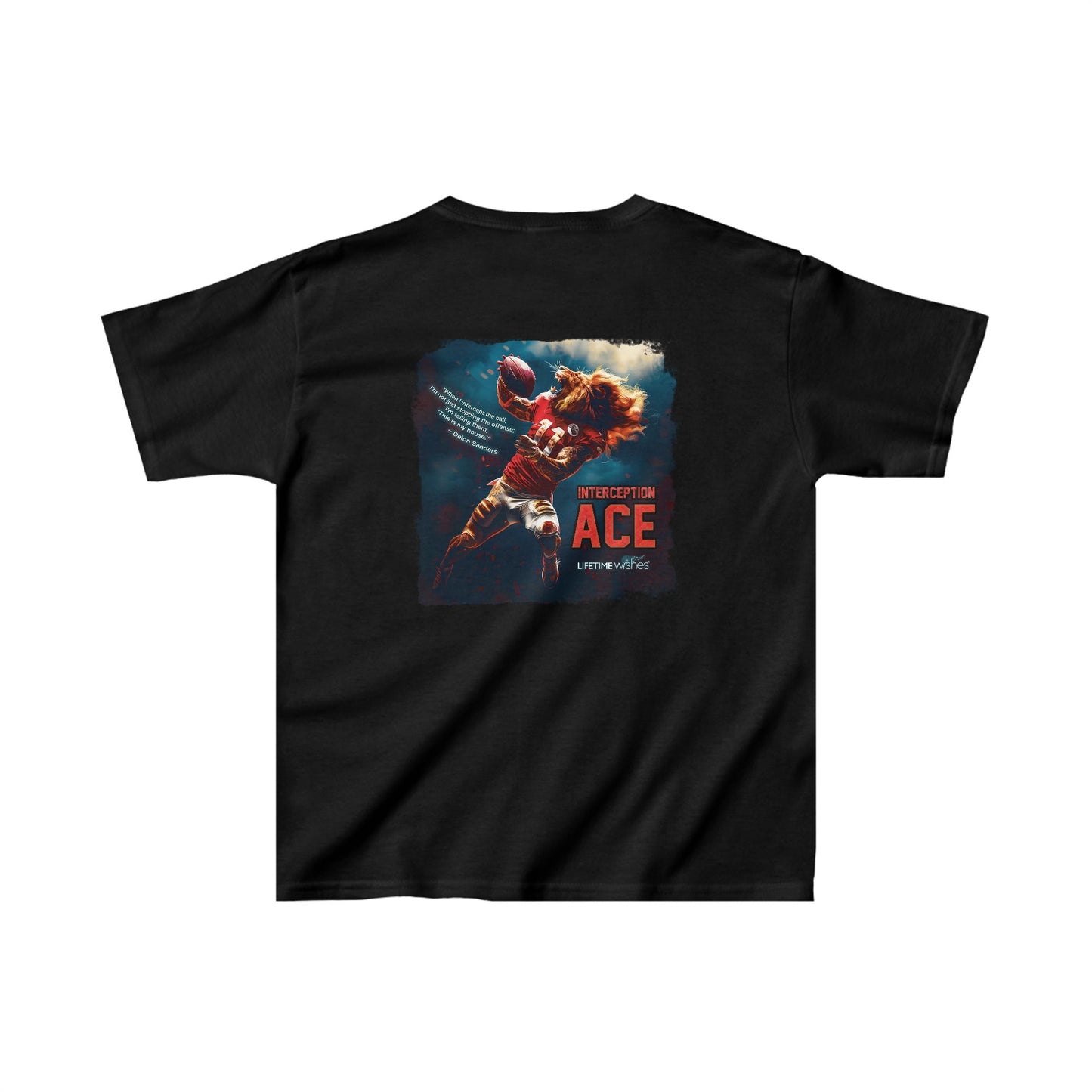 Football Interception Ace Lion Kids Heavy Cotton™ Tee Featuring Deion Sanders Quote by Lifetime Wishes