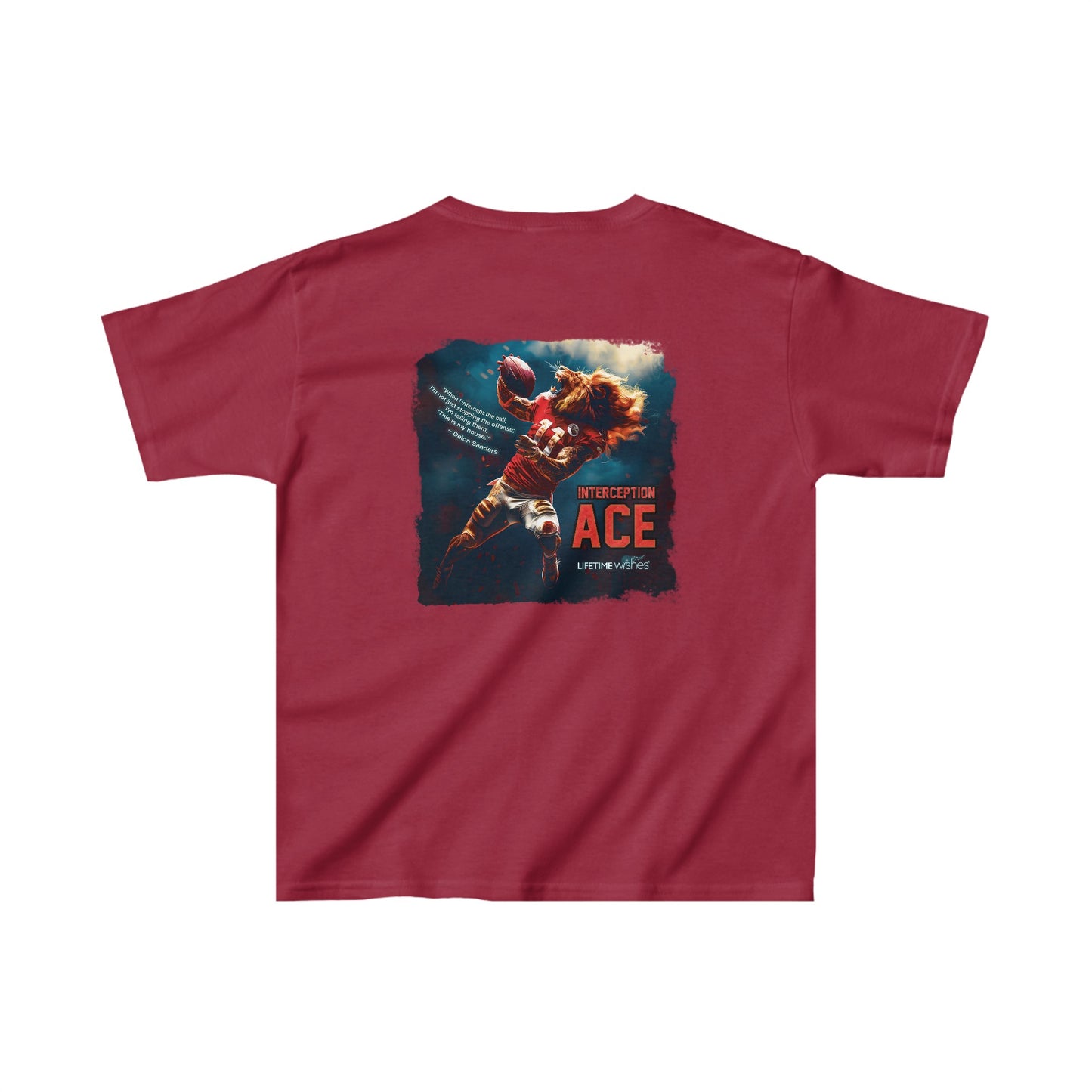 Football Interception Ace Lion Kids Heavy Cotton™ Tee Featuring Deion Sanders Quote by Lifetime Wishes