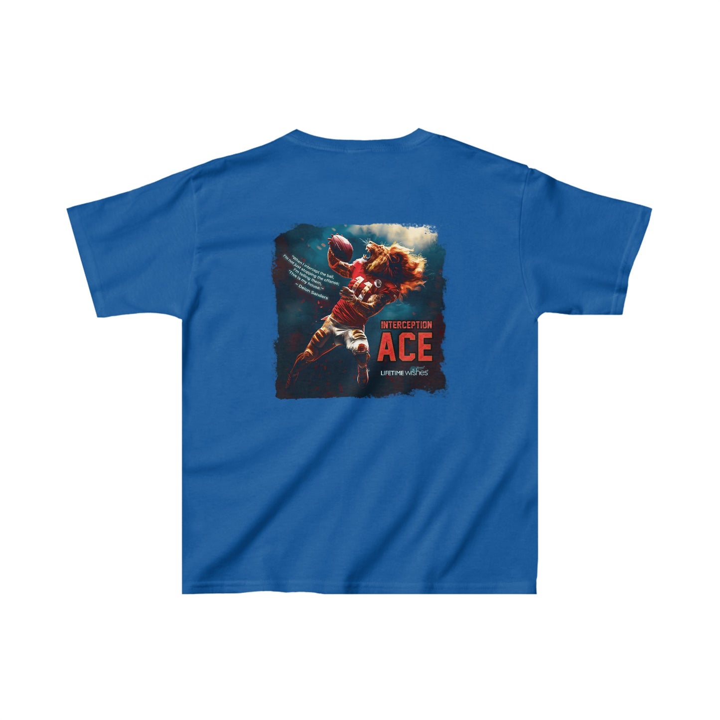 Football Interception Ace Lion Kids Heavy Cotton™ Tee Featuring Deion Sanders Quote by Lifetime Wishes