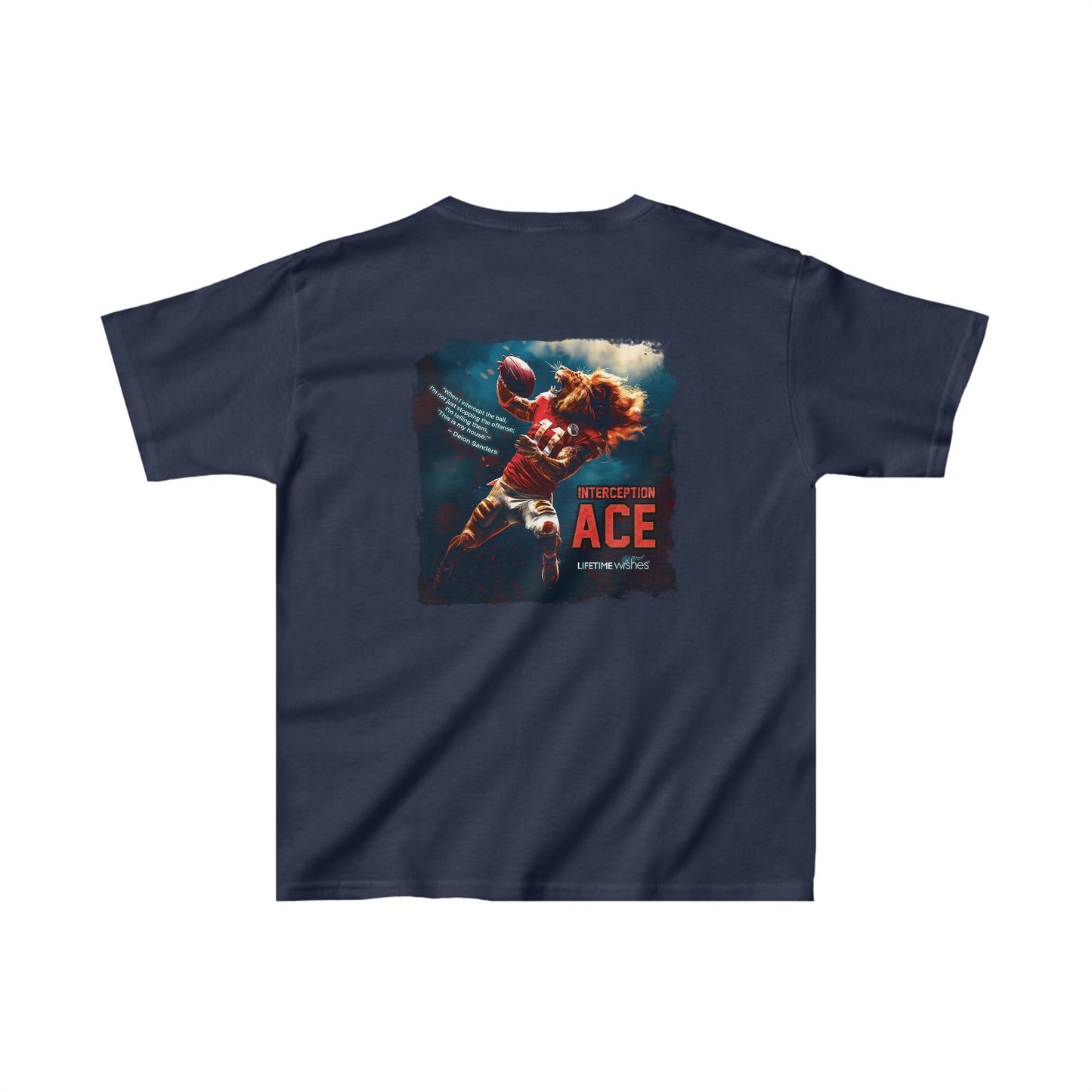 Football Interception Ace Lion Kids Heavy Cotton™ Tee Featuring Deion Sanders Quote by Lifetime Wishes