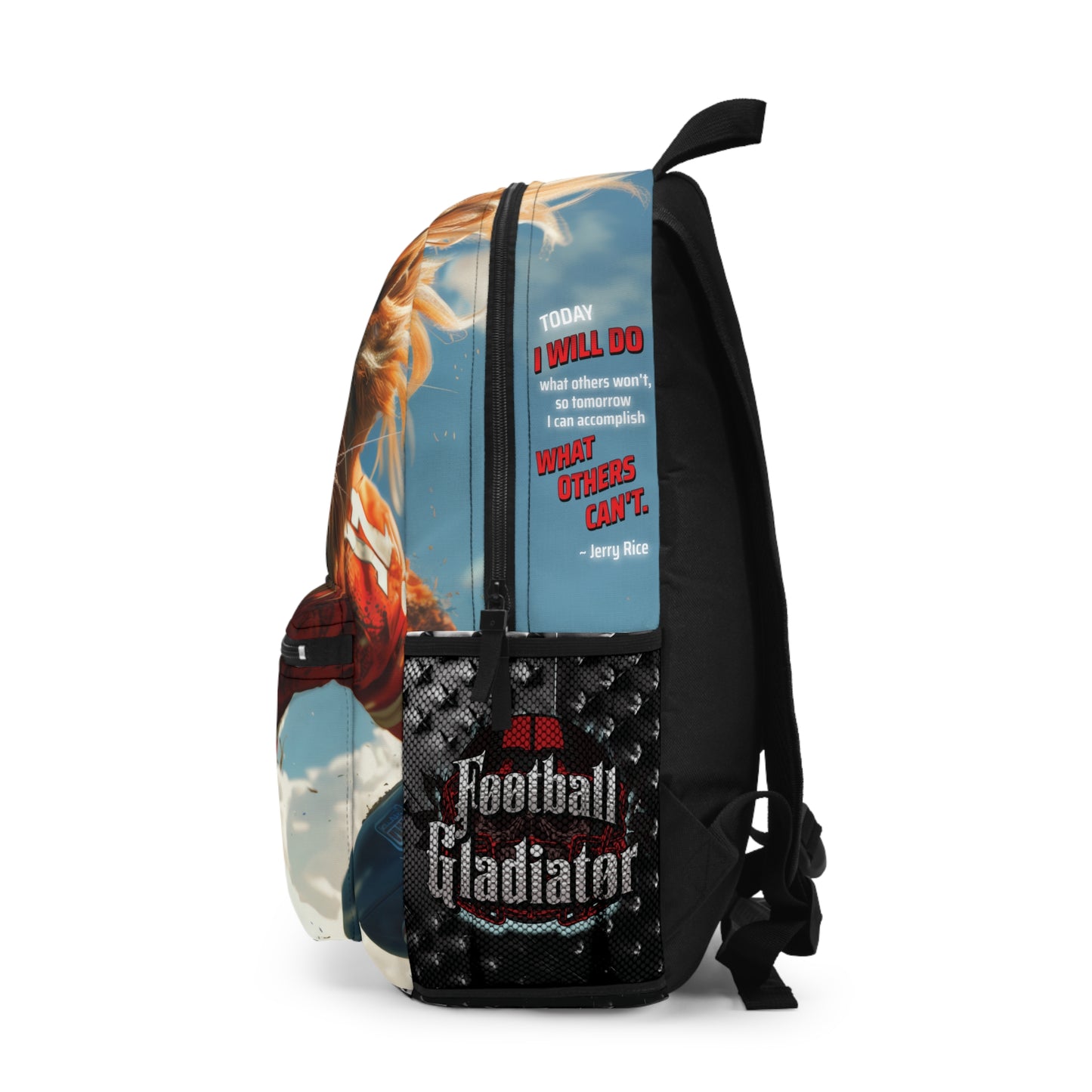 Football Gladiator Lion 'Write & Wear Inspiration' Backpack Featuring "Player Achievements" Writing Space, Jerry Rice Quote, Back to School, Football Gift