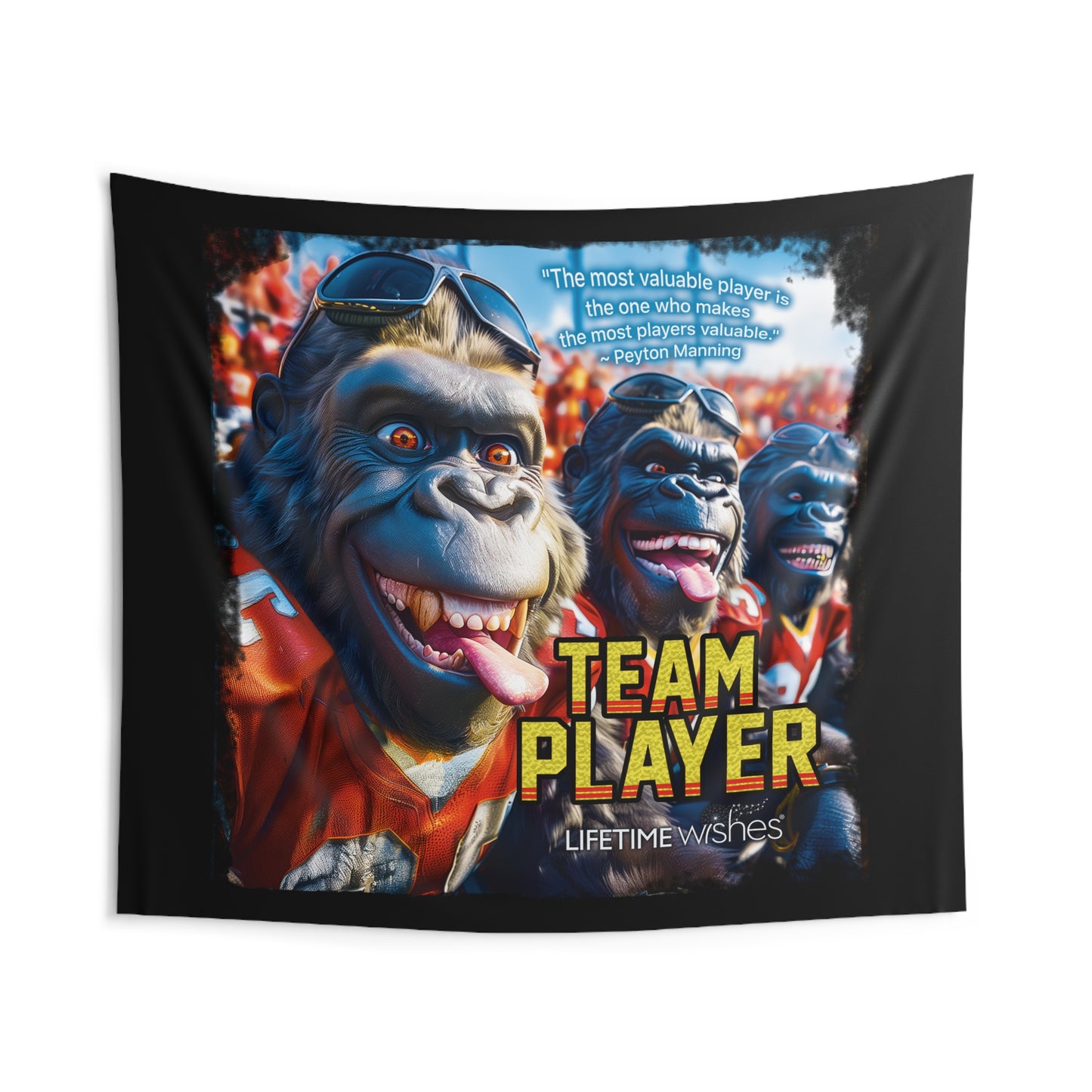 Football Team Player Gorilla Indoor Wall Tapestry – Featuring Inspirational Peyton Manning Quote