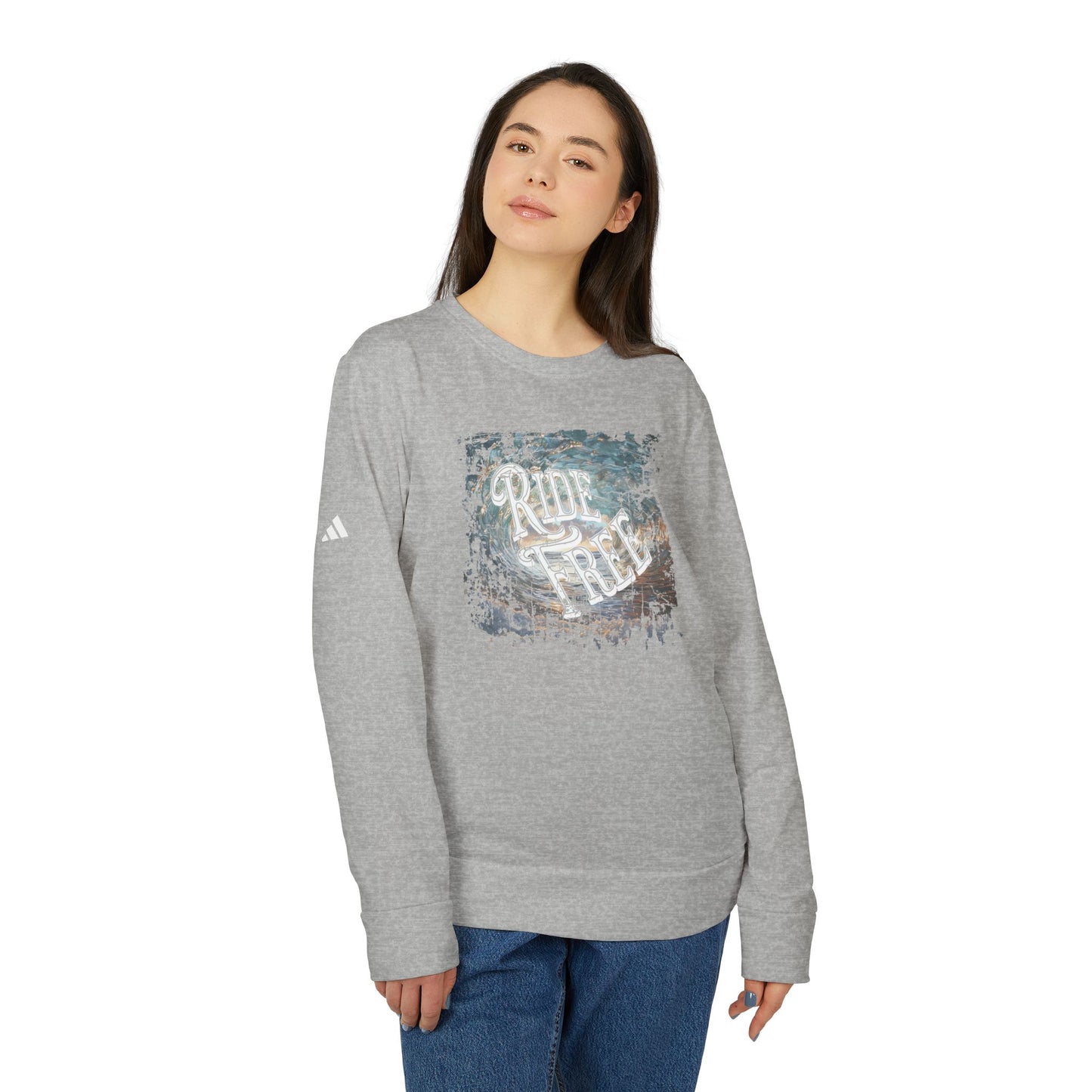 Ride Free Ocean Wave Tunnel Custom adidas® Unisex Fleece Crewneck Sweatshirt, Surfer Gift, Beach Wear, Beach Cover Up