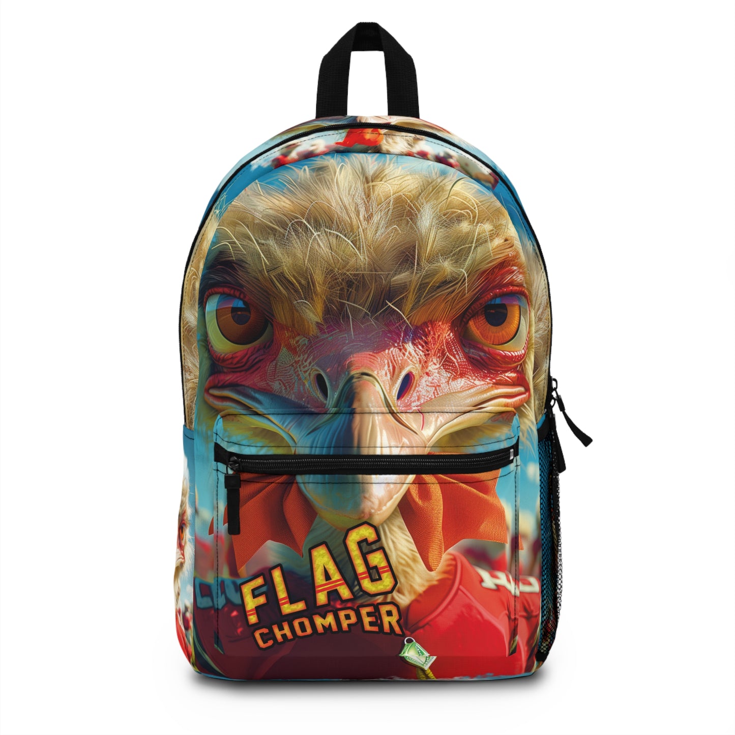 Football 'Flag Chomper' Backpack Featuring Silly Ostrich and "Thanks for the Treat!" Quote