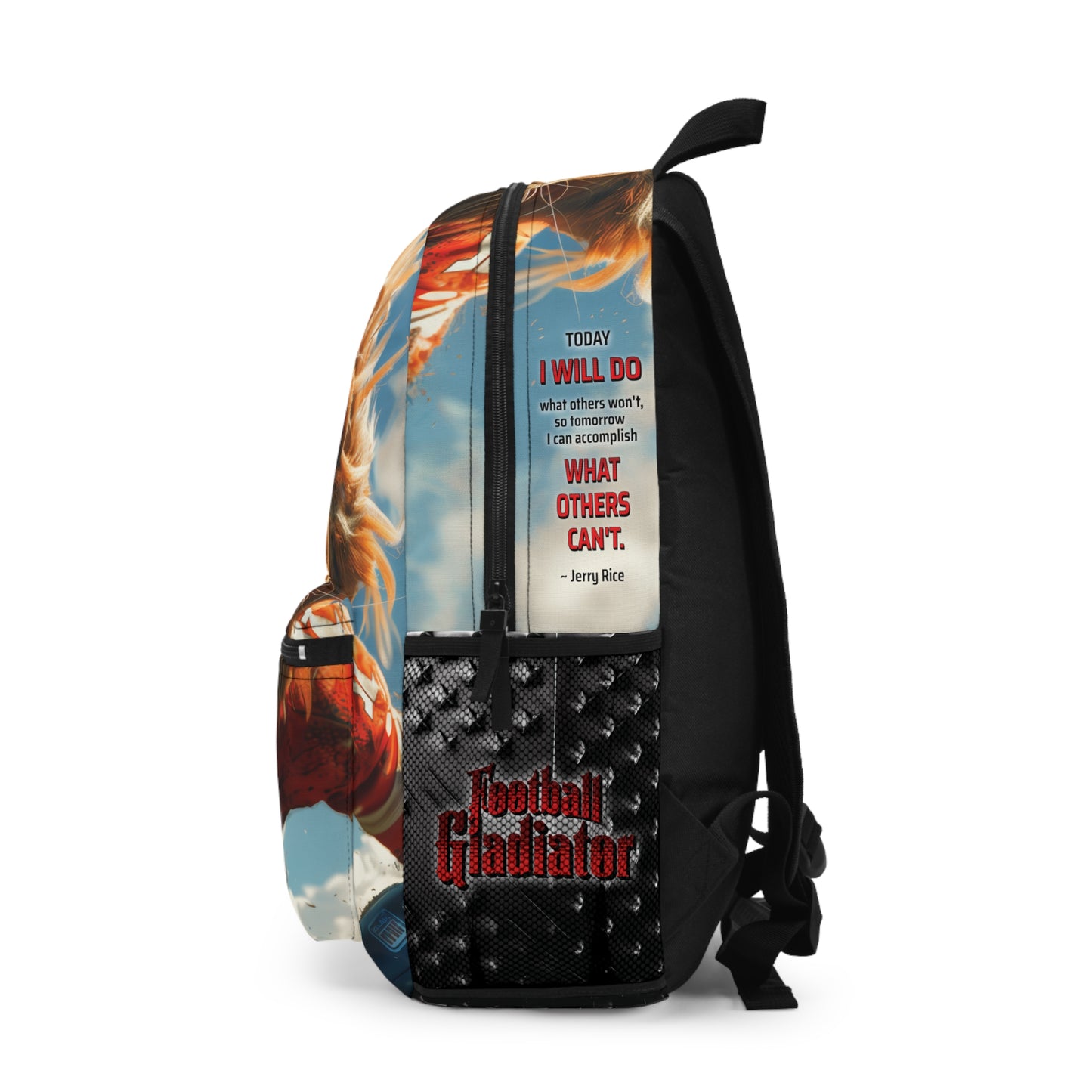 The 'Football Gladiator' Write & Wear Backpack Featuring Personalized "Player Achievements", Jerry Rice Quote, Back to School, Football Gift