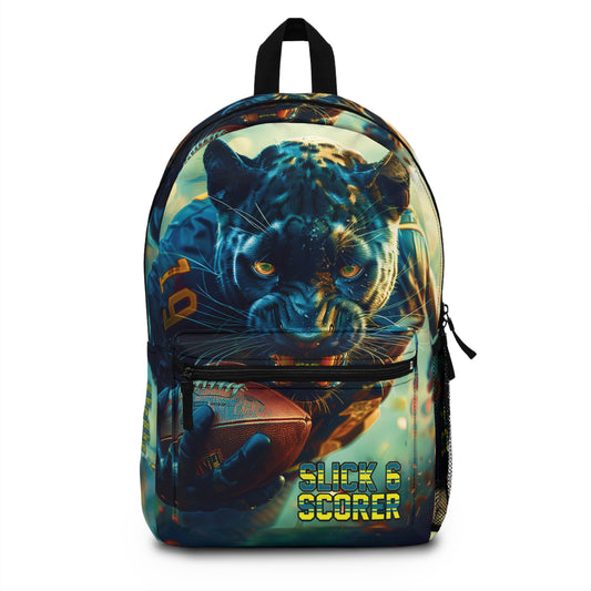 Football 'Slick-6-Scorer' Backpack Featuring Black Panther Football Player and Jerry Rice Quote