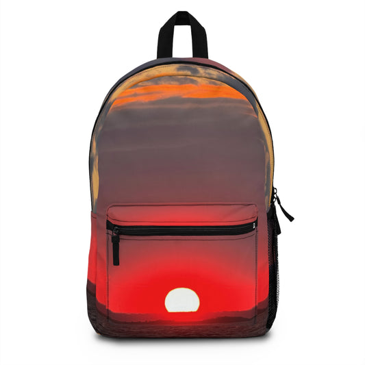 Red Sunset Backpack, Laptop Compartment, Padded, Adjustable, Lightweight, Waterproof, Back-to-school, Travel Bag, Bottle Pocket