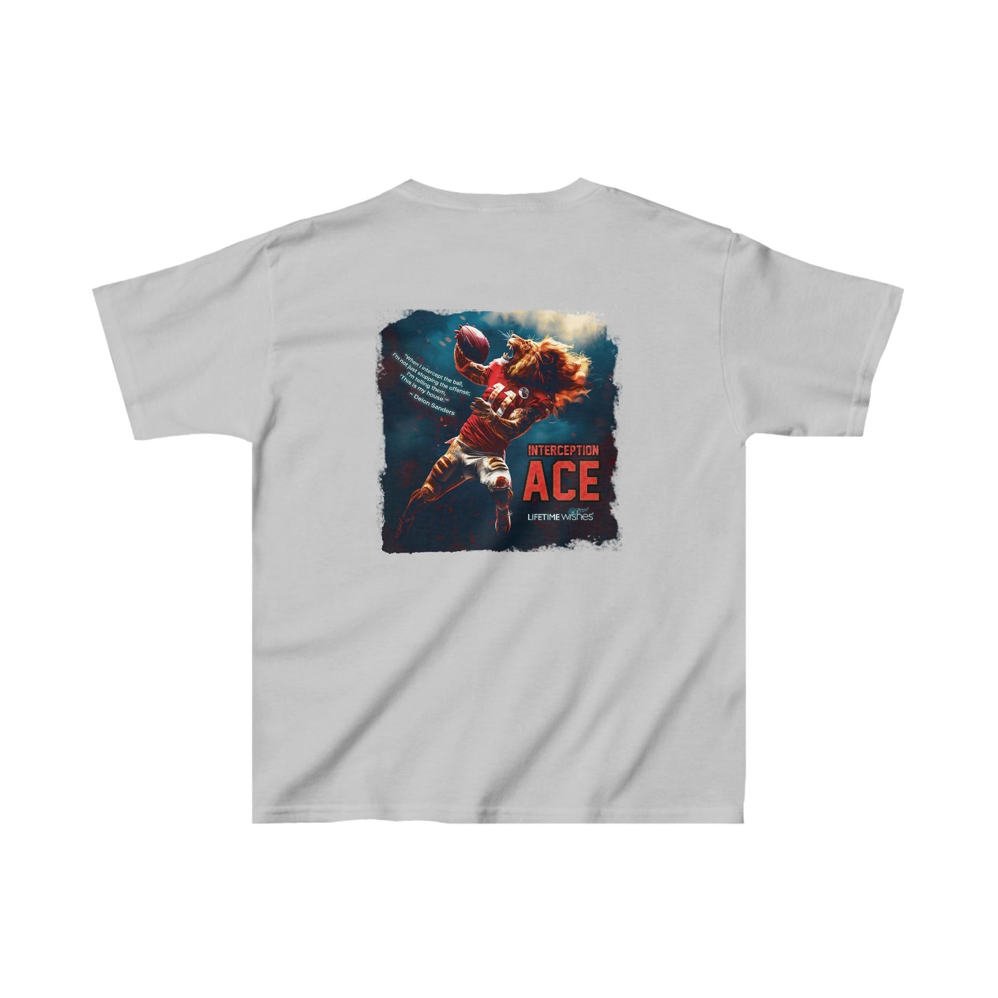 Football Interception Ace Lion Kids Heavy Cotton™ Tee Featuring Deion Sanders Quote by Lifetime Wishes