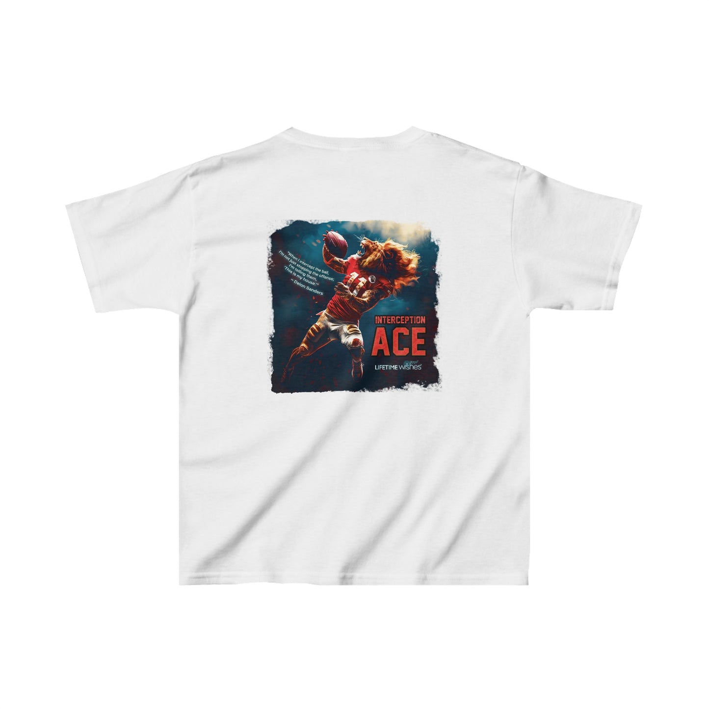 Football Interception Ace Lion Kids Heavy Cotton™ Tee Featuring Deion Sanders Quote by Lifetime Wishes