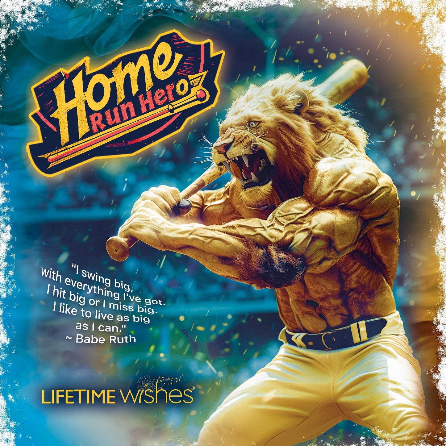 Baseball 'Home Run Hero' Lion Backpack Featuring Babe Ruth Quote by Lifetime Wishes