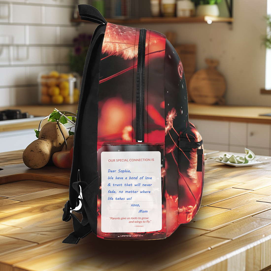 The "Our Special Connection"  Write & Wear Backpack w/ space to personalize, Adorable Dandelion Creatures, kids backpack, back to school, daughter gift