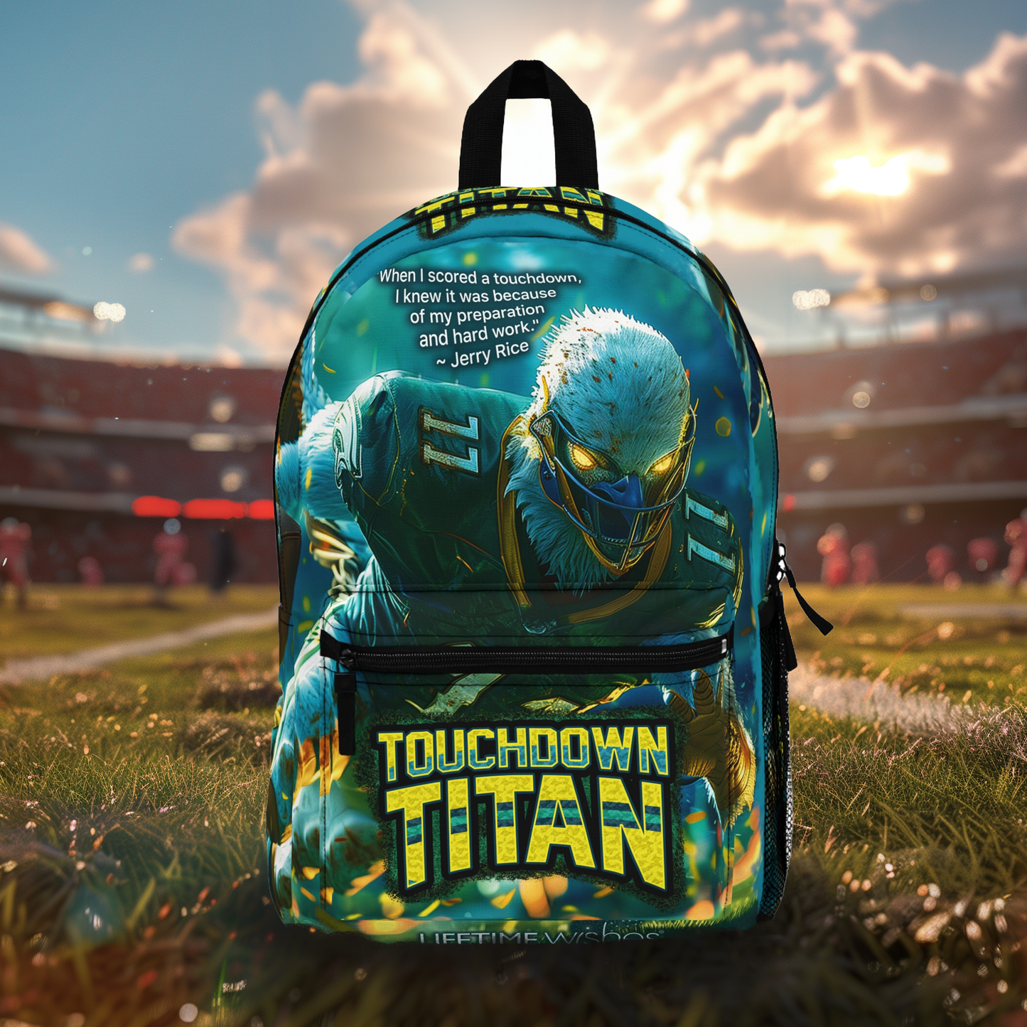 Football Touchdown Titan Backpack w/ Giant Eagle, Jerry Rice Quote, back to school, bags, football gift, kids backpack, travel bag, birthday