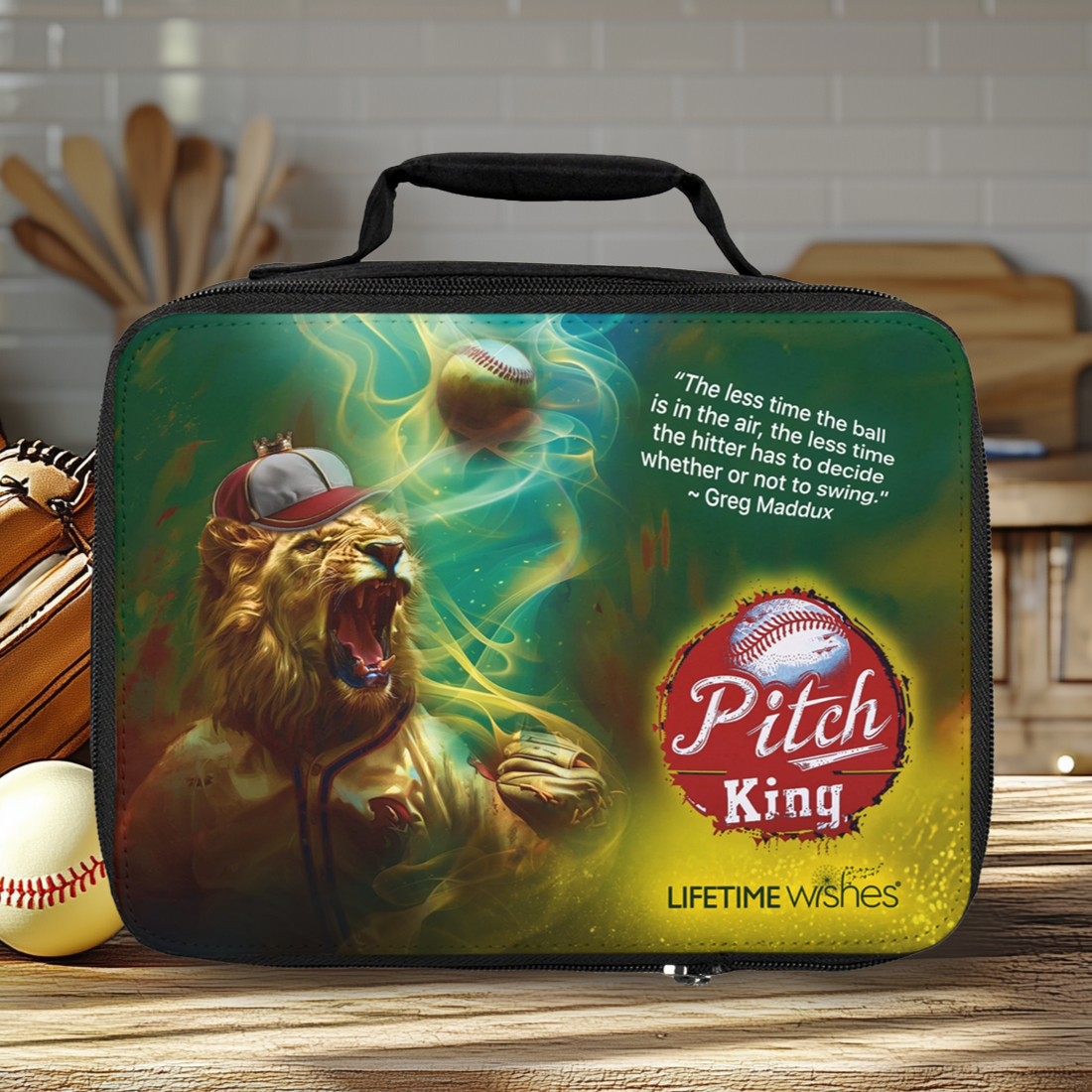 Baseball Pitch King Lunch Bag by Lifetime Wishes - baseball gift, lunch box, baseball bag, baseball lunch bag, lunch bag, youth baseball, baseball gear, insulated bag, kids lunch bag, sports lunch bag, baseball life