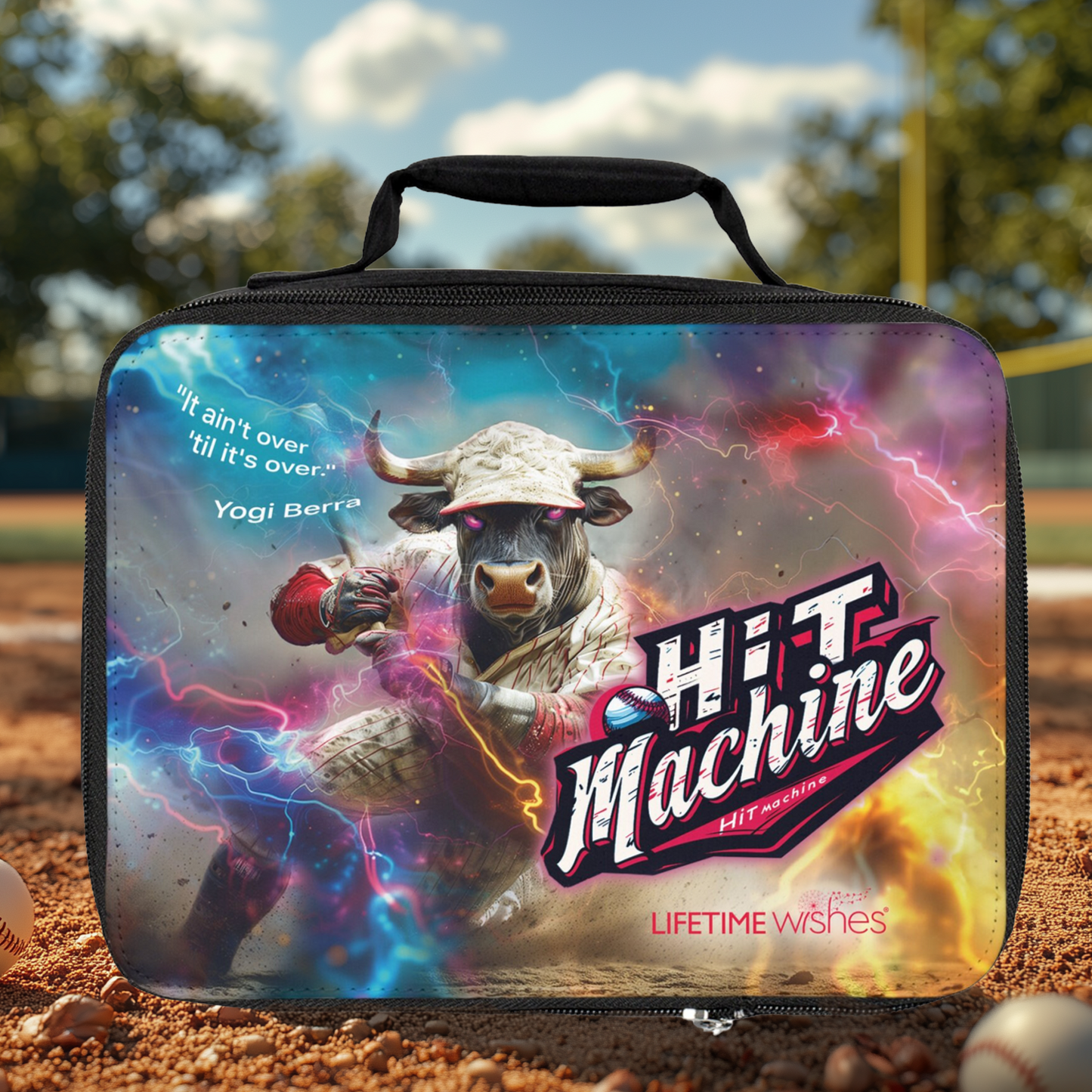 Baseball Hit Machine Lunch Bag by Lifetime Wishes - baseball gift, lunch box, baseball bag, baseball lunch bag, lunch bag, youth baseball, baseball gear, insulated bag, kids lunch bag, sports lunch bag, baseball life