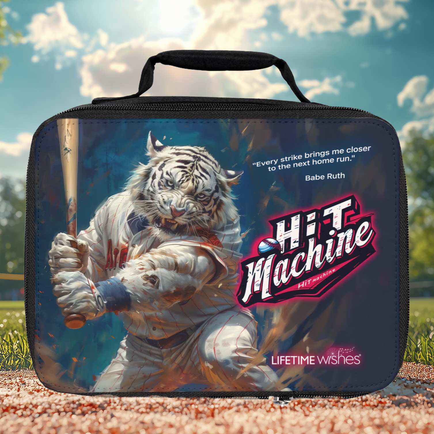 Baseball Hit Machine Lunch Bag by Lifetime Wishes - baseball gift, lunch box, baseball bag, baseball lunch bag, lunch bag, youth baseball, baseball gear, insulated bag, kids lunch bag, sports lunch bag, baseball life