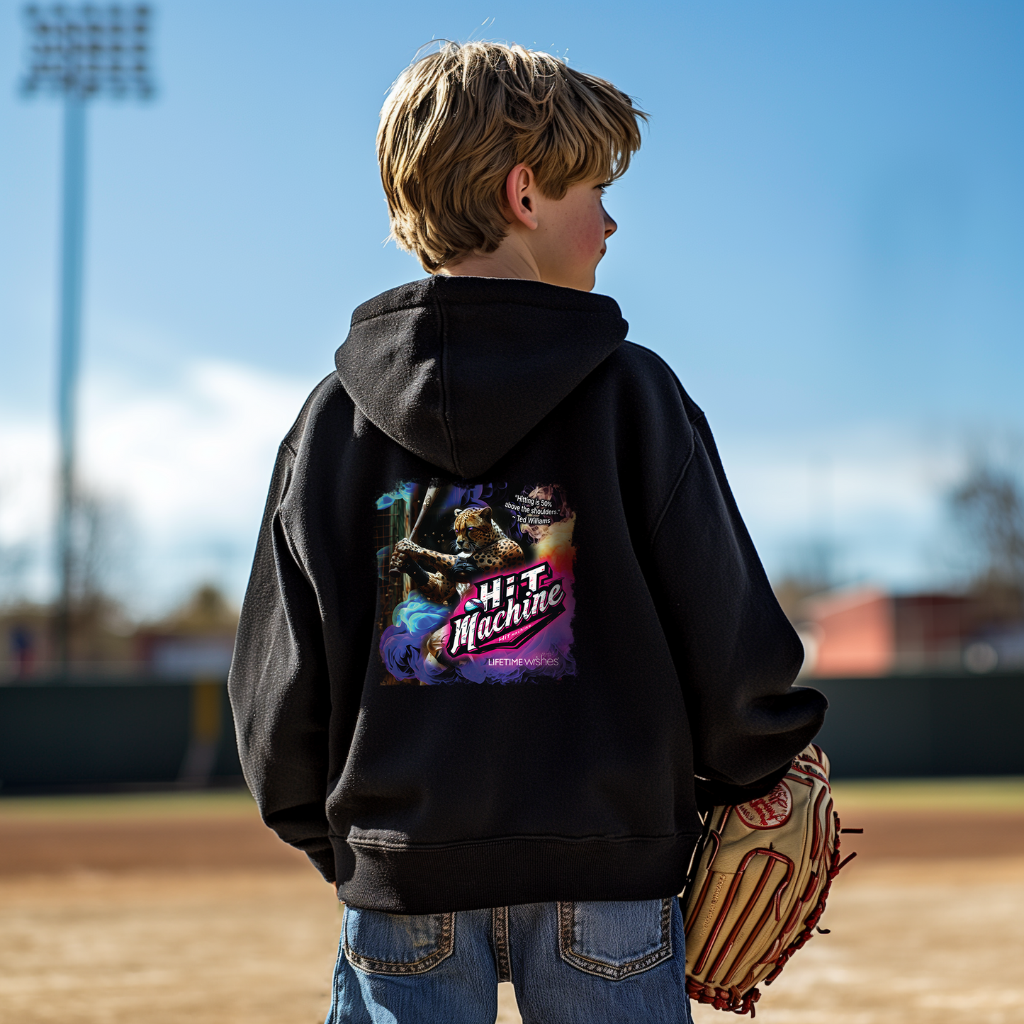 Baseball Hit Machine Cheetah Youth Heavy Blend Hooded Sweatshirt, baseball sweatshirt, sports hoodie, baseball gift, birthday gift, kid gift