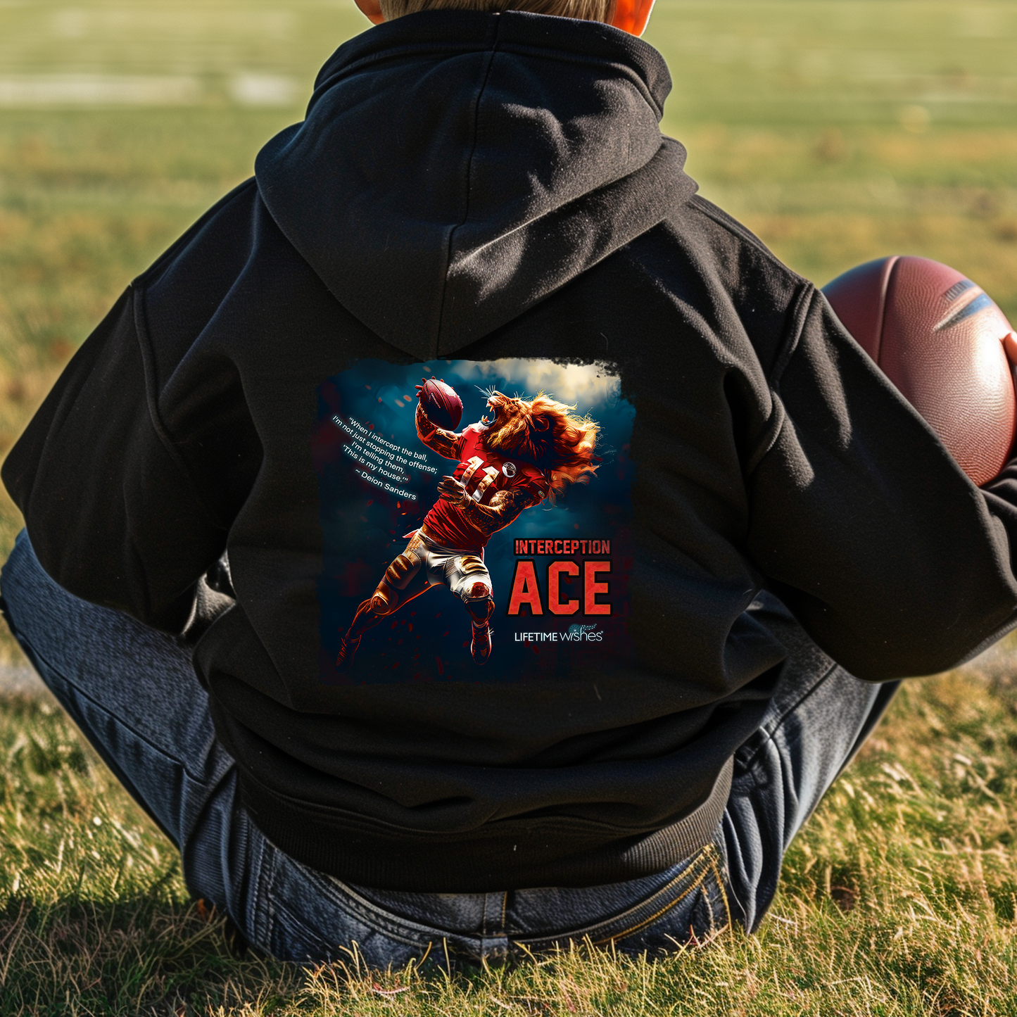 Football Interception Ace Lion Youth Heavy Blend Hooded Sweatshirt Deion Sanders Quote, football gift, football hoodie, football sweatshirt,