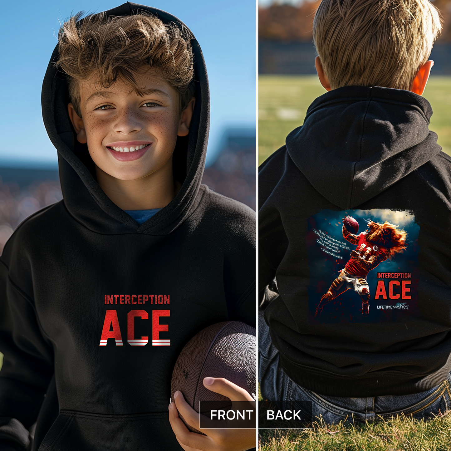 Football Interception Ace Lion Youth Heavy Blend Hooded Sweatshirt Deion Sanders Quote, football gift, football hoodie, football sweatshirt,