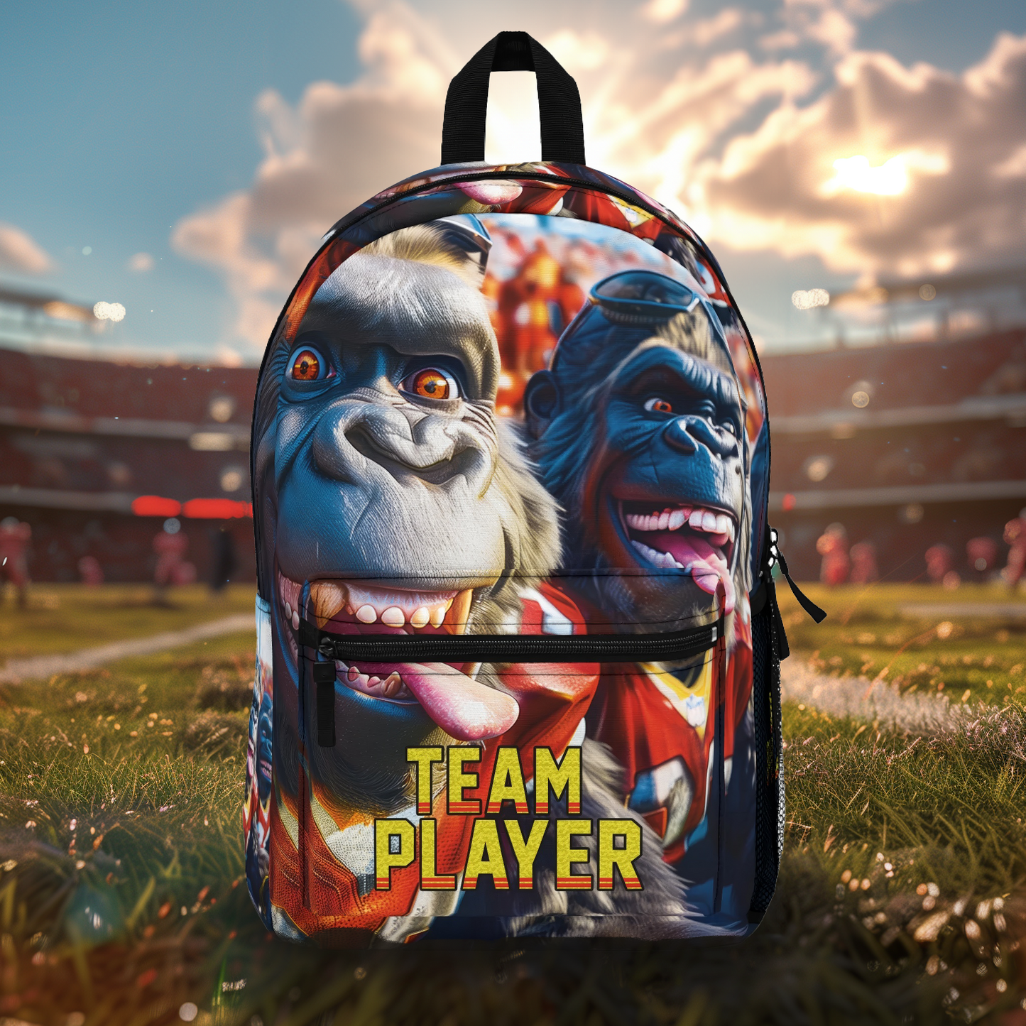 Football 'Team Player' Backpack Featuring Silly Gorilla Football Players and Peyton Manning Quote